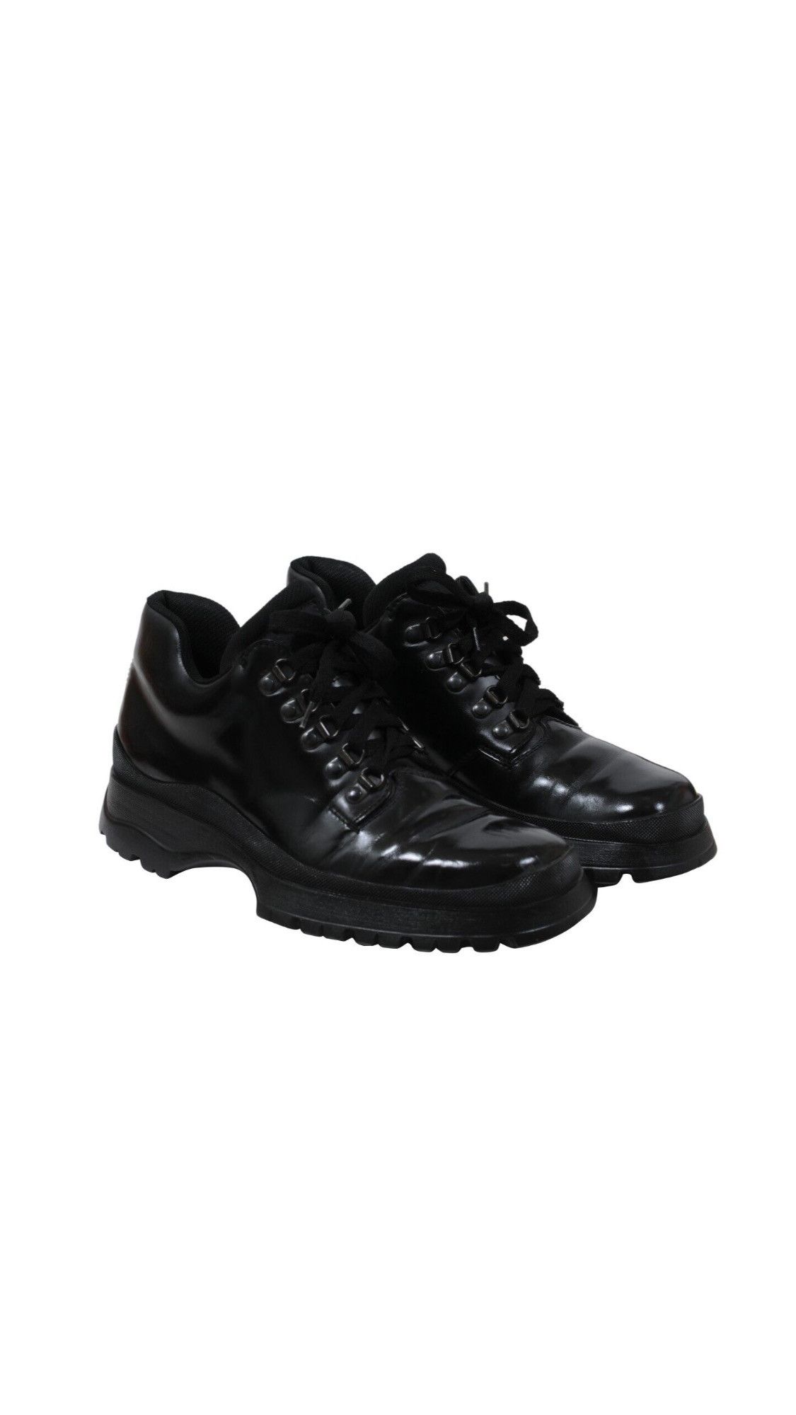image of Prada Brixxen Mid Top Derby Shoes Black Leather - 02070, Men's