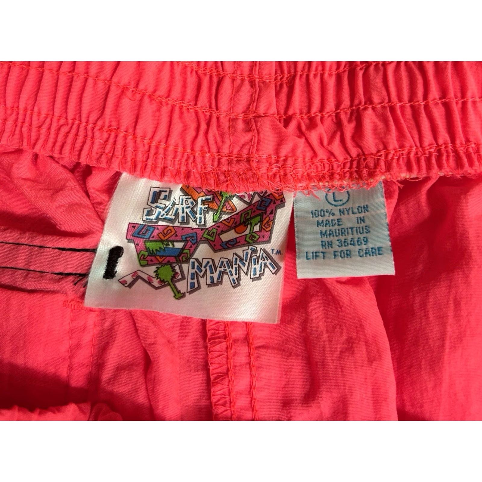 Vintage VINTAGE Surf Mania shorts Mens L Pink Nylon Neon 90s NWT Athletic 3.5” inseam Black stripes Side pockets Foldover back pocket 14” waist 15” rise Size US 33 - 5 Thumbnail