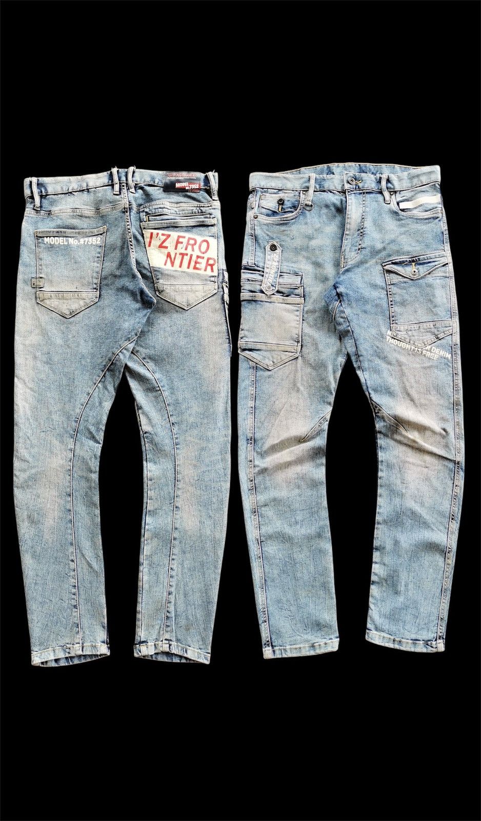 Japanese Brand IZ Frontier Cargo Patch Pocket Stretch Jeans Size US 33 - 1 Thumbnail