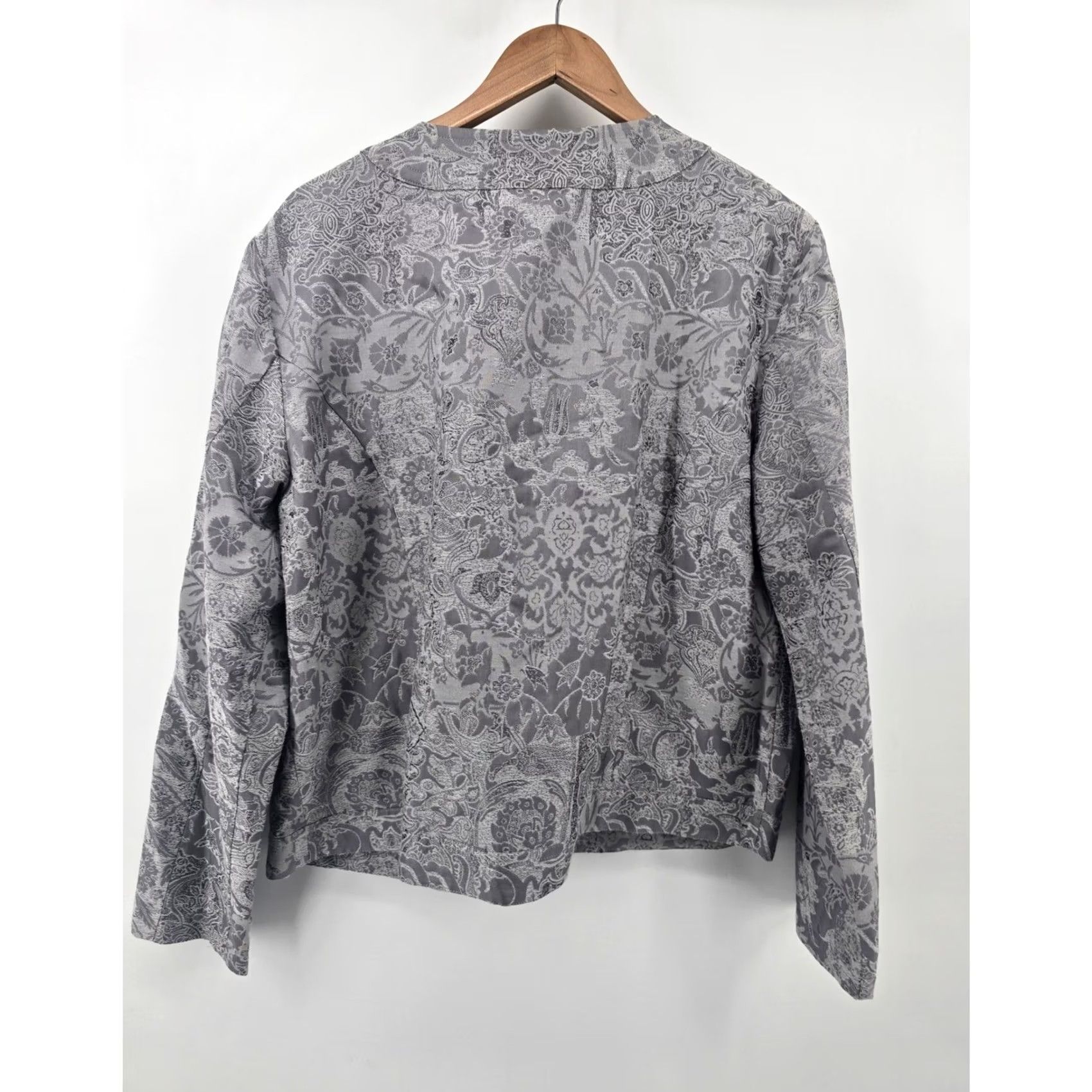 Vintage Chico's Blazer Jacket Womens Gray Silk Blend Damask Jacquard Button Front Coat Size L / US 10 / IT 46 - 5 Thumbnail