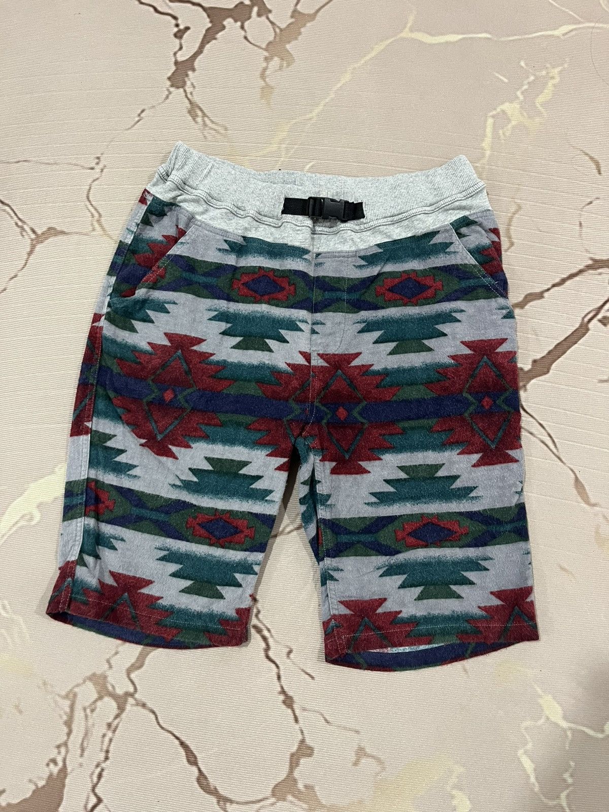 Japanese Brand Corisco Aztec Tribal Fleece Shorts Adjustable Belt L Size US 34 / EU 50 - 1 Thumbnail