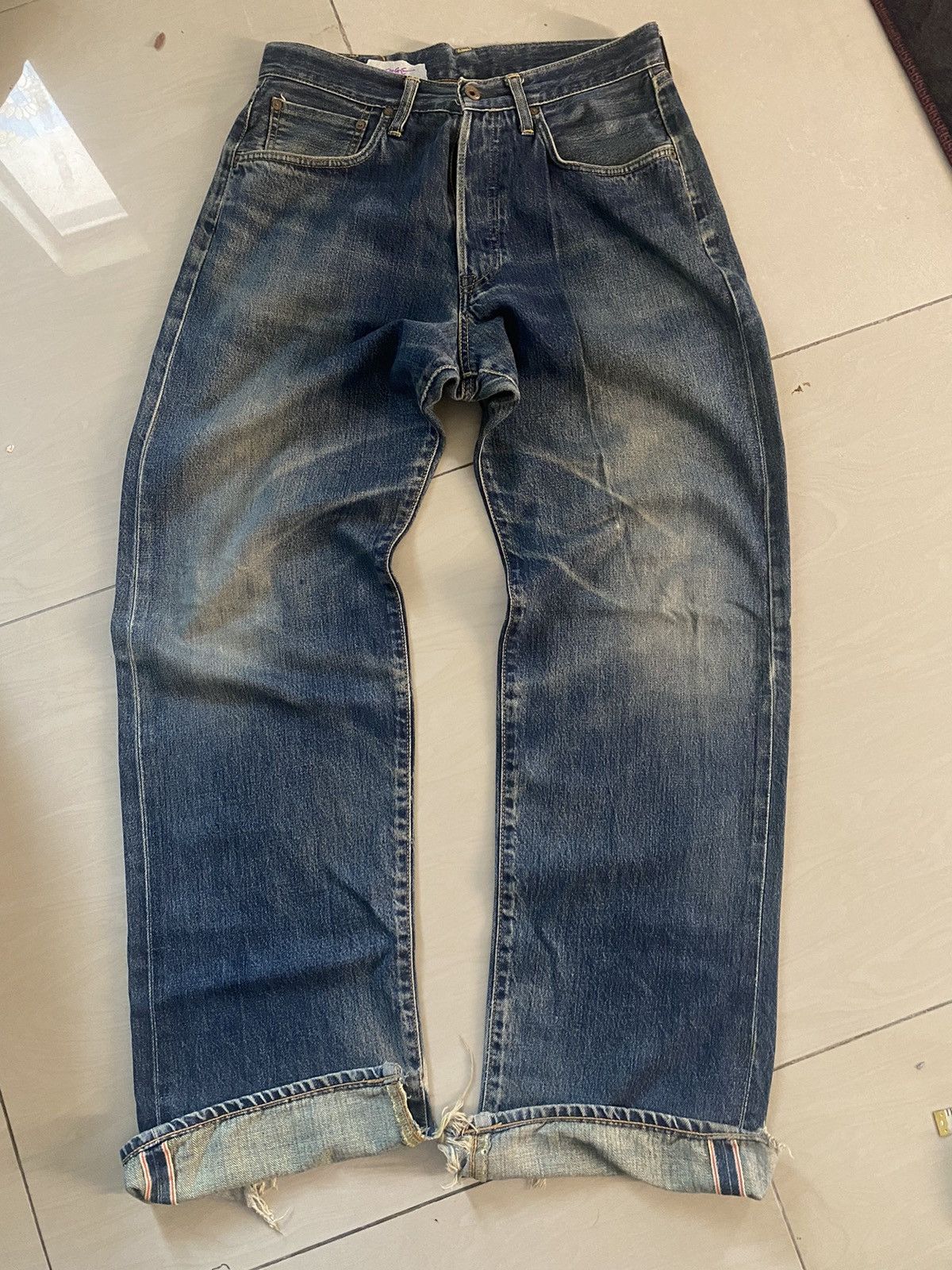 image of Edwin 505 Japan Selvedge Jeans Distressed in Blue, Men's (Size 31)