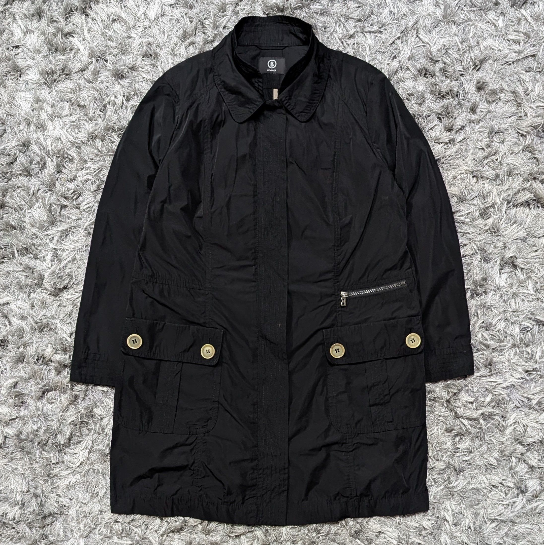 Bogner Bogner Black Solid Light Trench Coat Mid Length Jacket Size XL / US 12-14 / IT 48-50 - 2 Thumbnail