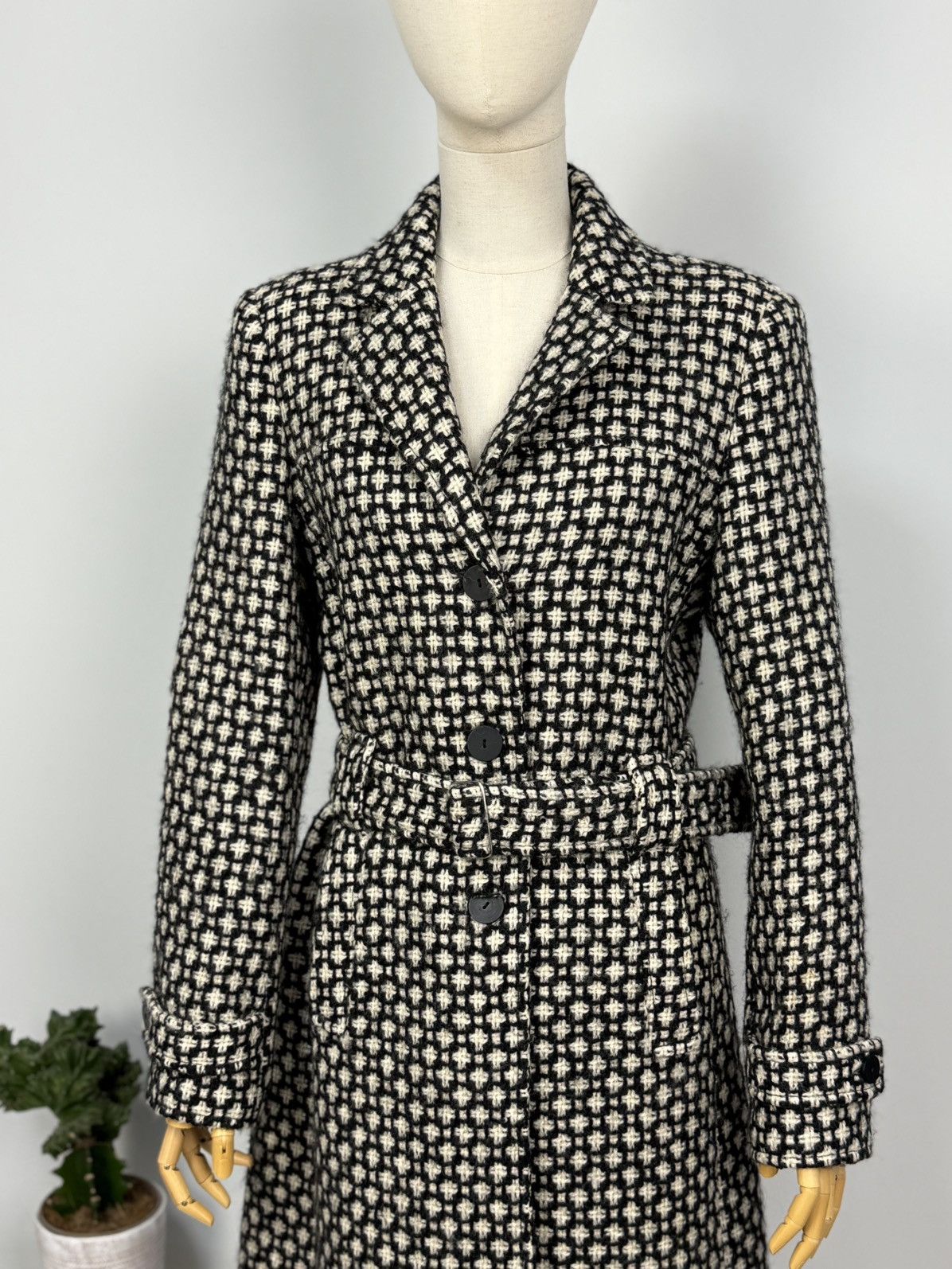 Miu Miu Wool Trench Coat Belt Knitted Womens Medium
