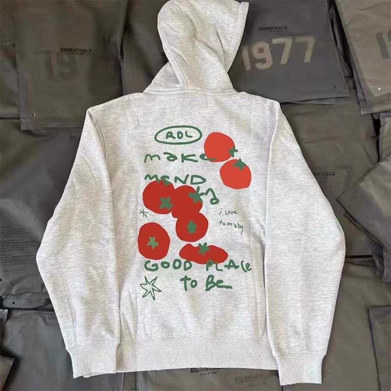 Japanese Brand × Vintage Grey retro casual tomato print oversized hoodie Size US L / EU 52-54 / 3 - 1 Thumbnail