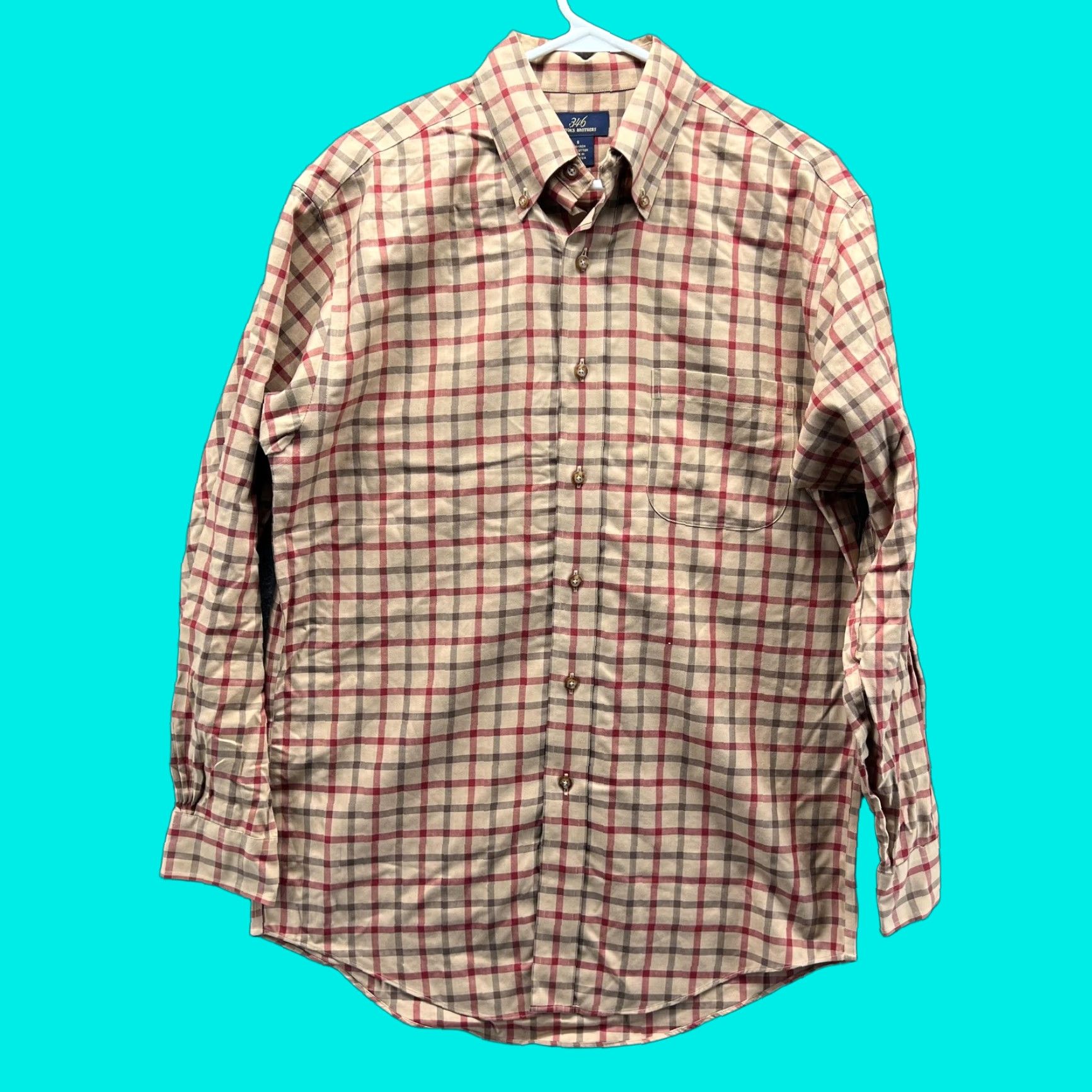 Brooks Brothers Brooks Brothers Dress Shirt Mens Small Beige Plaid Non Iron 346 Button-Down Short Sleeve? Size 36R - 1 Thumbnail