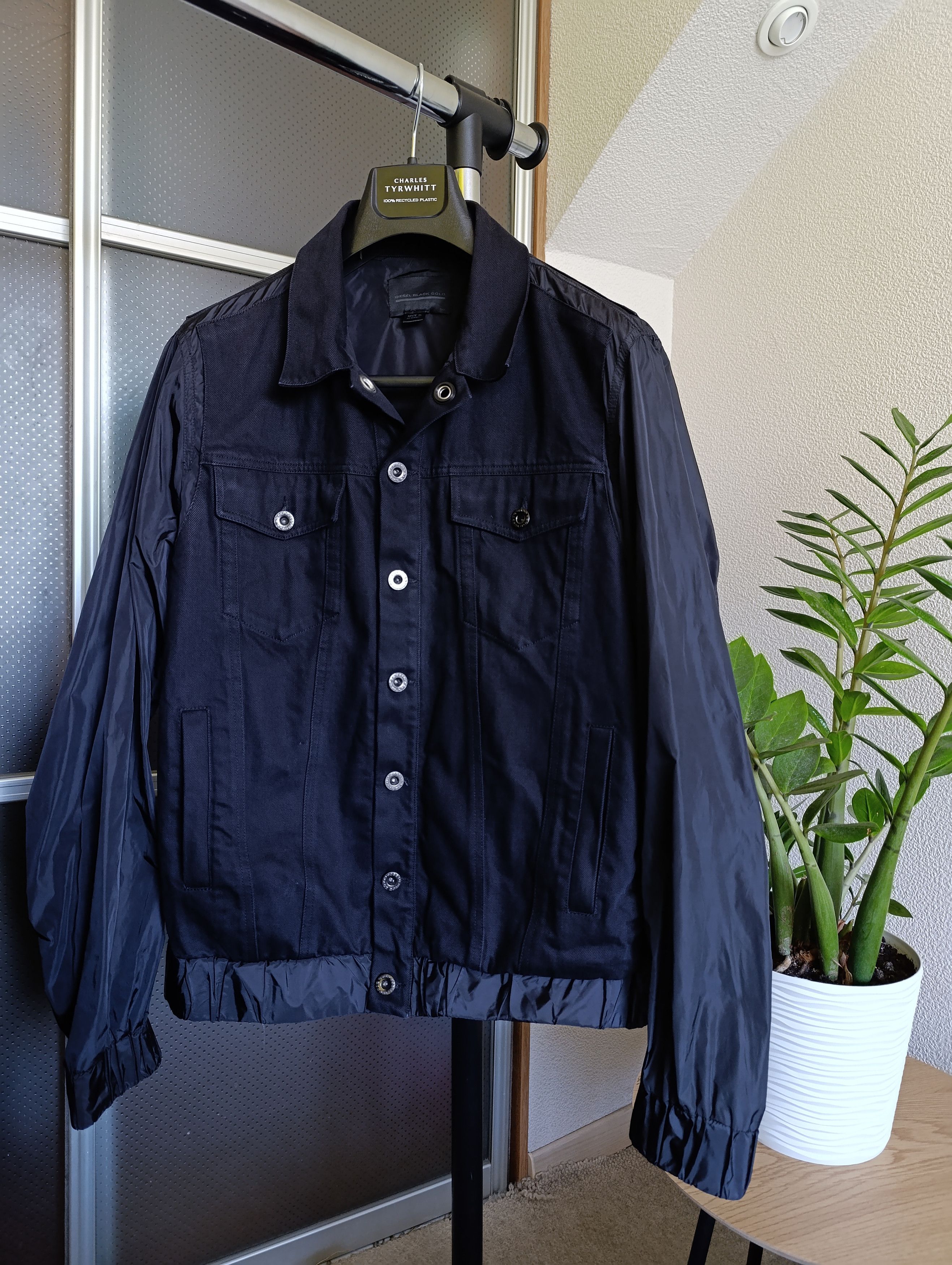 DIESEL BLACK GOLD MENS BLACK DENIM AND NYLON TRUCKER JACKET