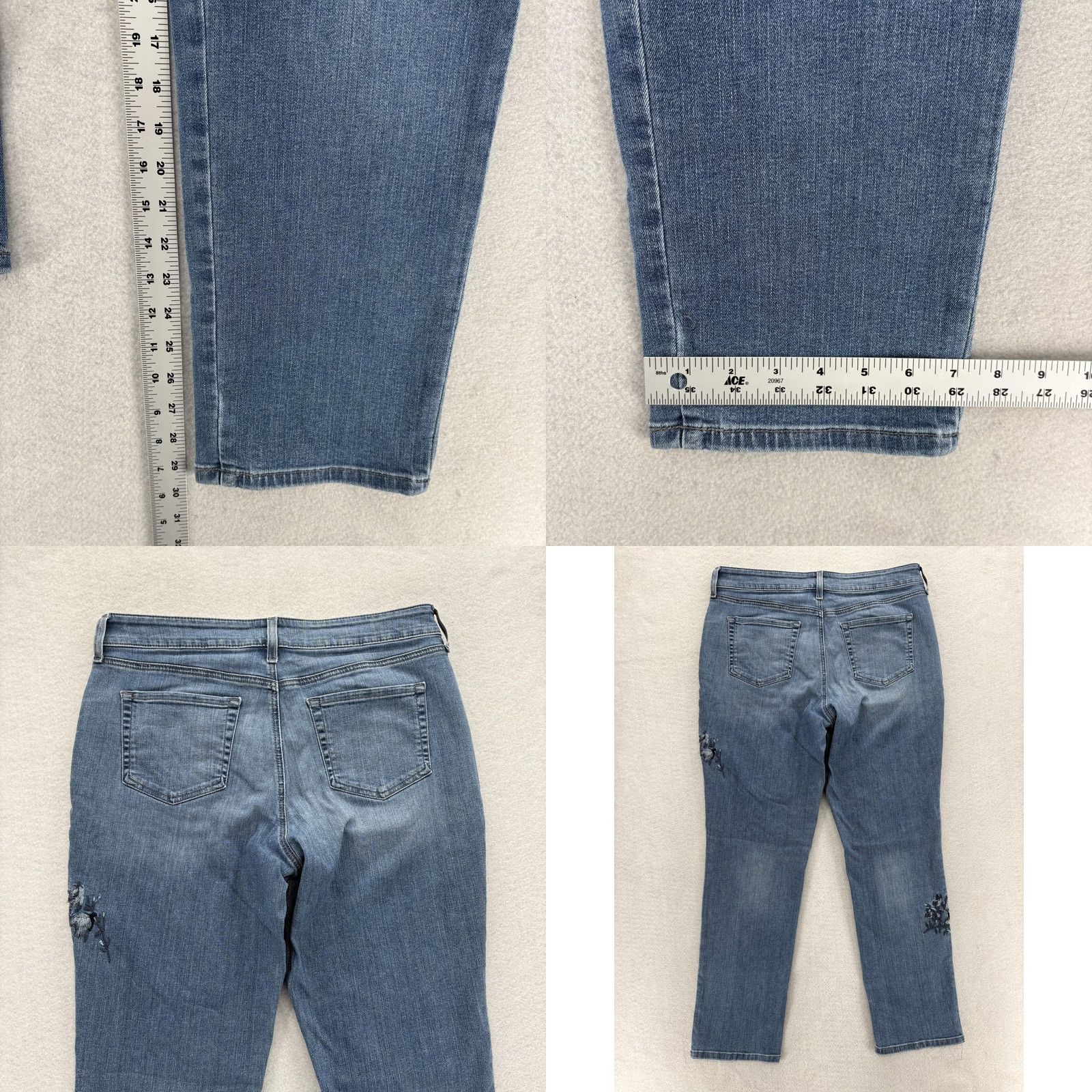 NYDJ NYDJ Jeans Womens 10 Blue Boyfriend Fit Floral Embroidered Mid Rise Lift Tuck Jeans Size 32" / US 10 / IT 46 - 8 Thumbnail