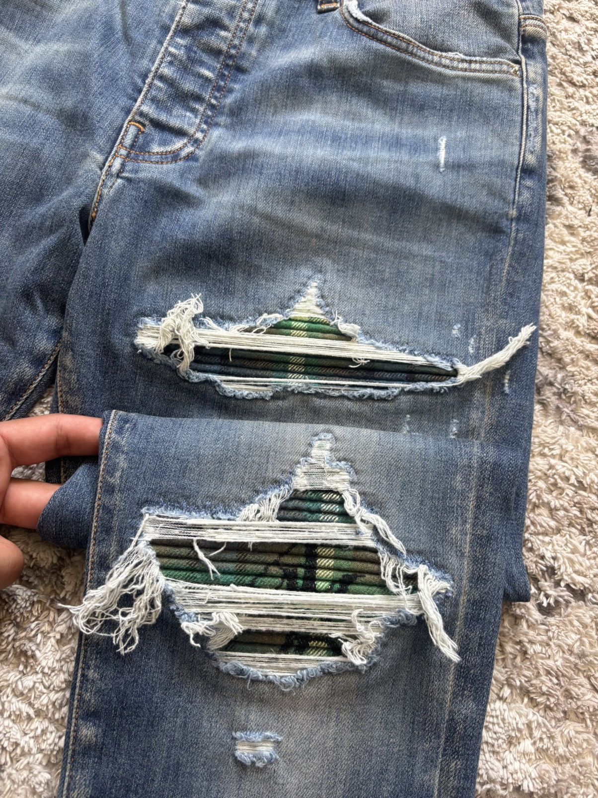 Amiri Amiri MX1 Green Plaid Patch Jeans Size 33 Size US 33 - 2 Thumbnail