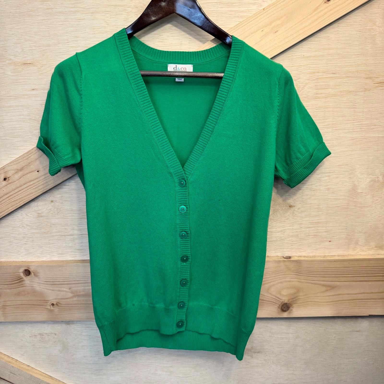 Designer D&CO Women's Small Green Short Sleeve Cardigan V-neck Size S / US 4 / IT 40 - 1 Thumbnail