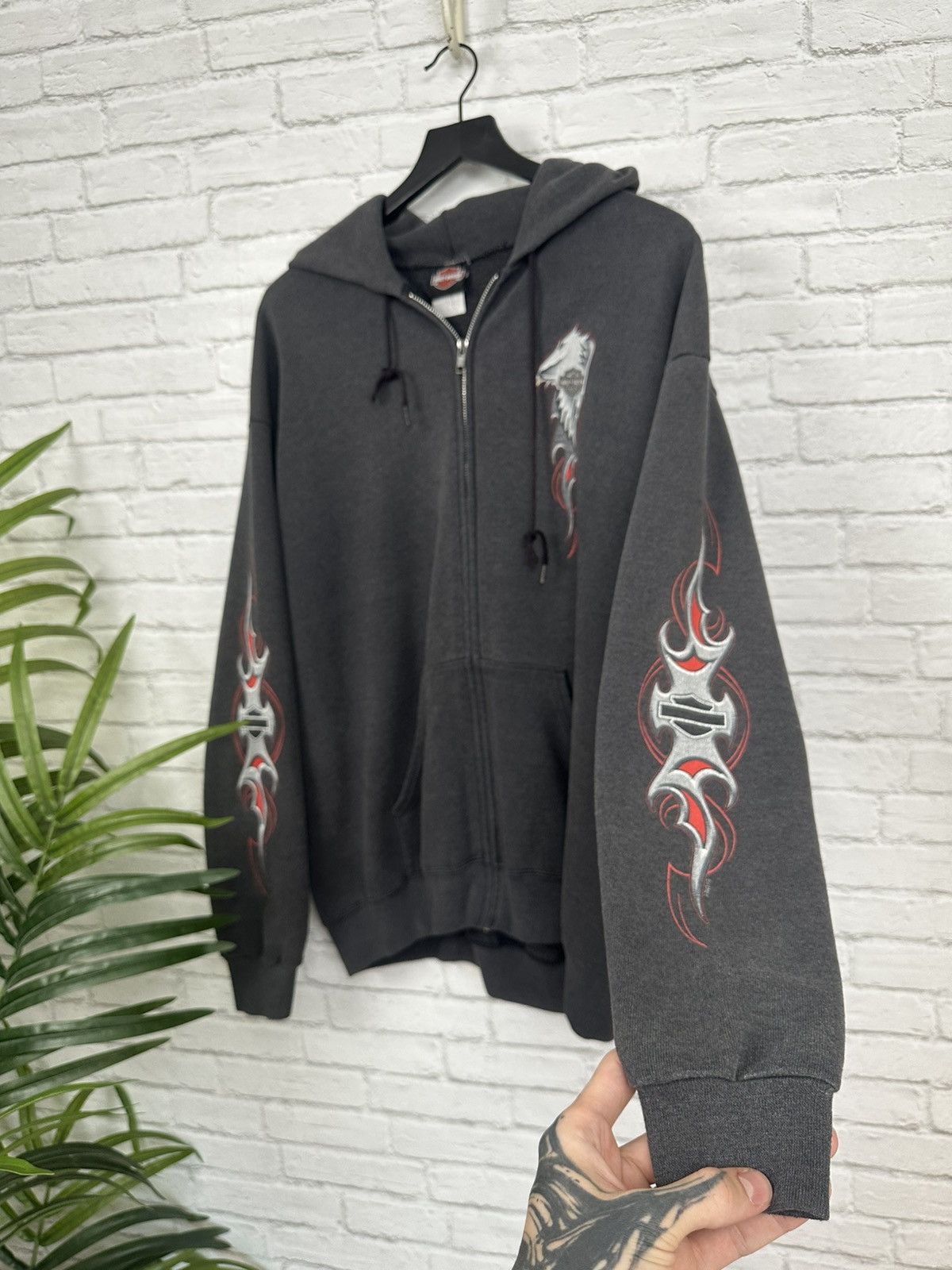 Harley Davidson (XL) SICK FADED CHARCOAL Harley Davidson Zip Up Hoodie Size US XL / EU 56 / 4 - 2 Thumbnail