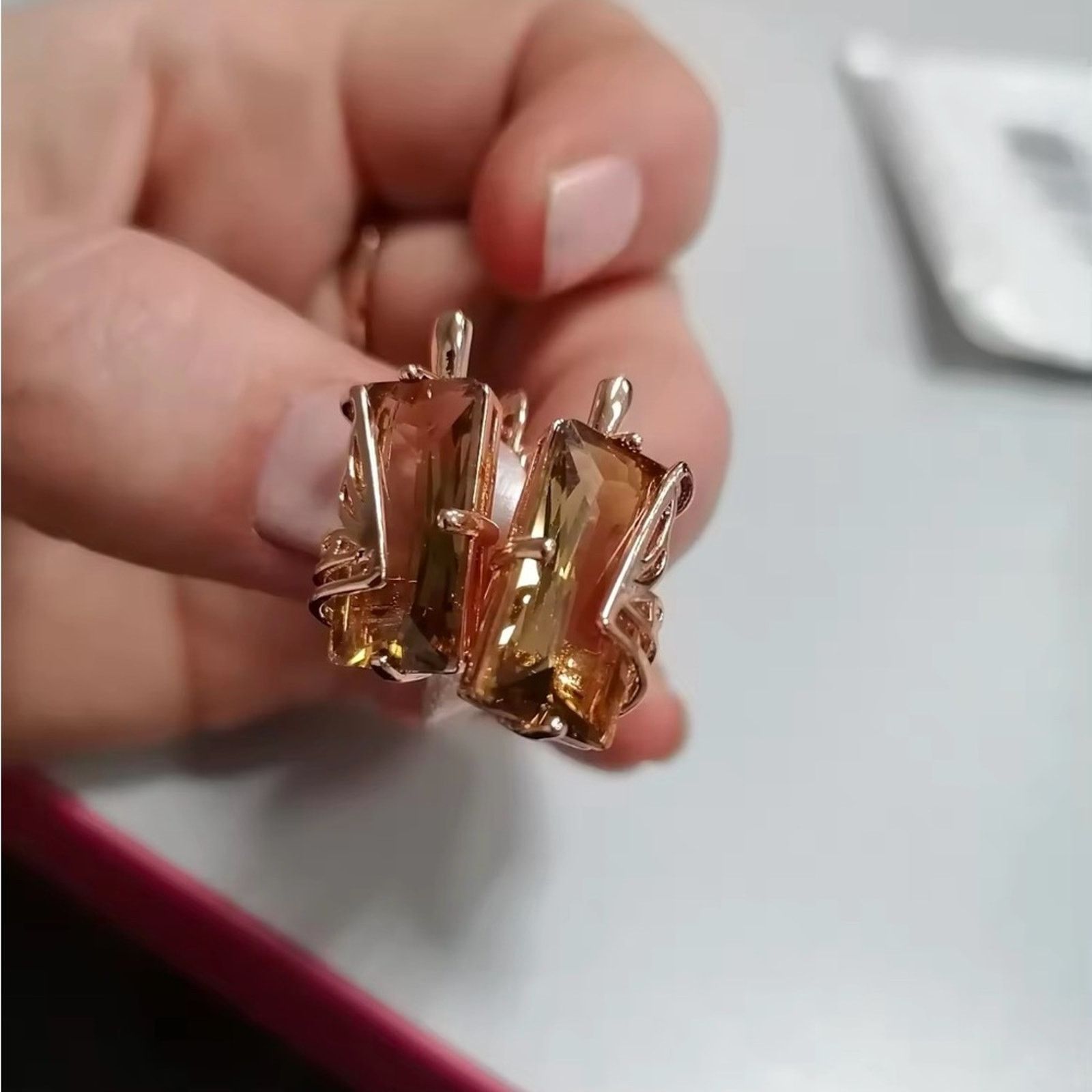 Other Light Brown Natural Zircon English Earrings for Women Square Size ONE SIZE - 2 Thumbnail