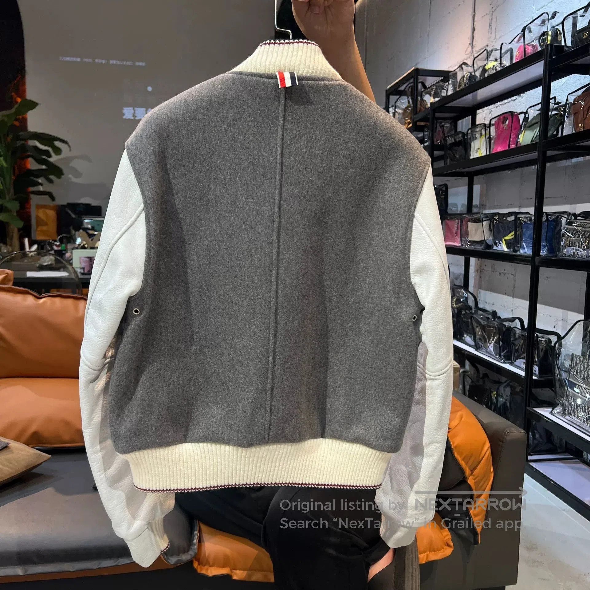 Thom Browne thom browne gray leather sleeve baseball jacket. Size US XXS / EU 40 - 2 Thumbnail
