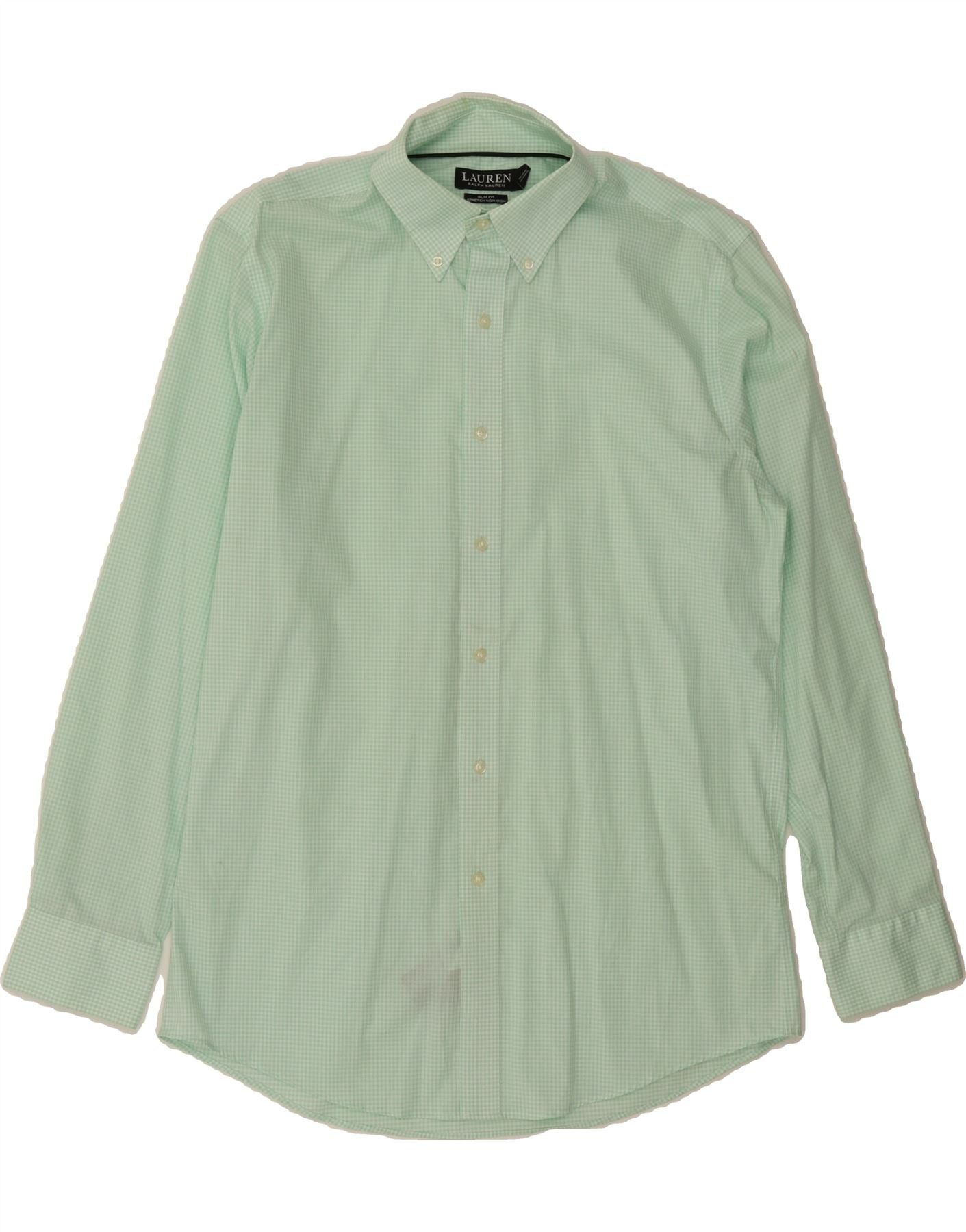 Ralph Lauren Mens Slim Shirt 16 Large Green Check Cotton Size US L / EU 52-54 / 3 - 1 Thumbnail