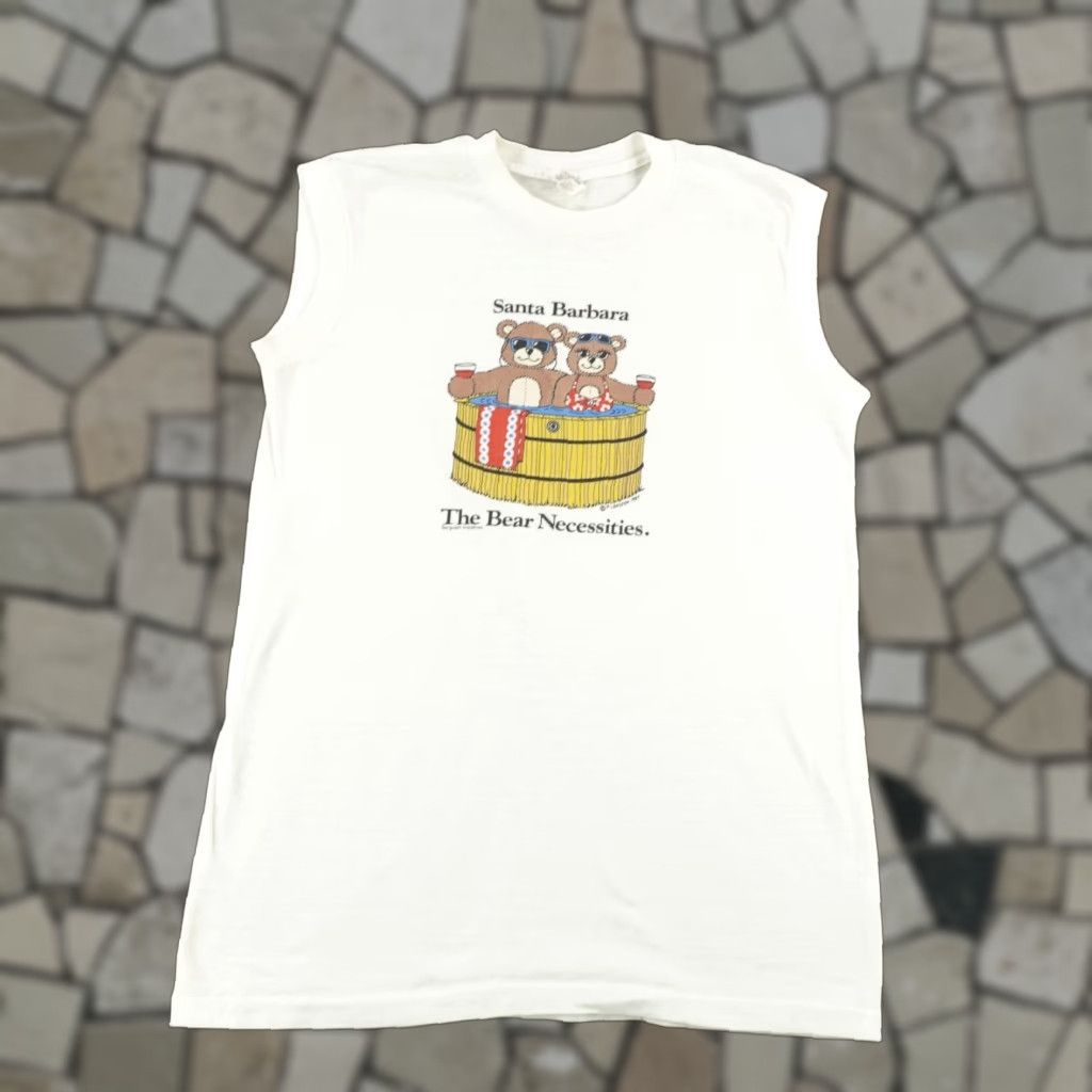 Vintage VINTAGE Santa Barbara Shirt Mens L Sleeveless Tank 80s Stedman Cotton Polyester White Graphic Print Bear Necessities Beach California Outdoors Mens Size US L / EU 52-54 / 3 - 1 Thumbnail