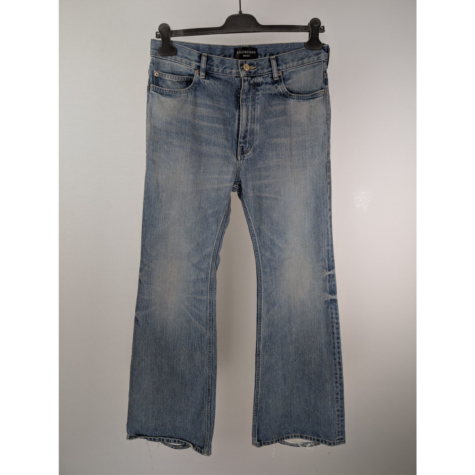Balenciaga o1rshd1 Unisex Organic Selvedge Denim Flared Pants in Blue Size US 30 / EU 46 - 10 Thumbnail