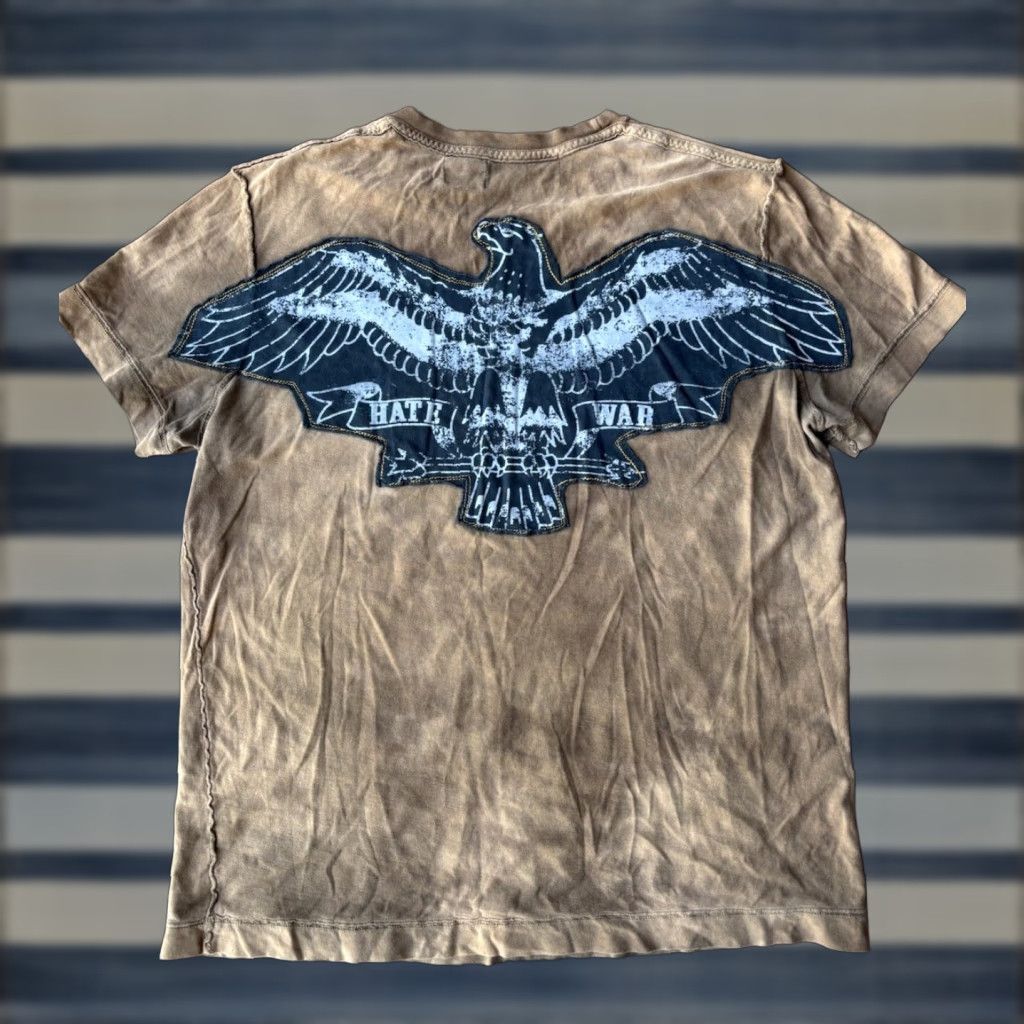 Vintage VINTAGE Y2K Salvage Embroidered Eagle Hate War T Shirt Large Brown 100% Cotton Men Regular Short Sleeve US Flag 80s 90s Punk Hip Hop Affliction Style Size US L / EU 52-54 / 3 - 1 Thumbnail