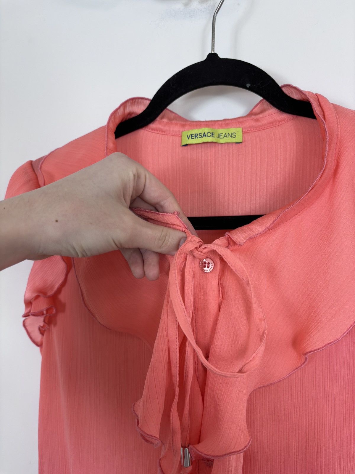 Versace Jeans Couture Versace Jeans Women’s Coral Chiffon Ruffle Mini Dress Size S / US 4 / IT 40 - 7 Thumbnail