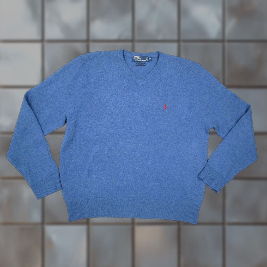 Polo Ralph Lauren VINTAGE Polo Ralph Lauren Mens XL Blue Long Sleeve Knit Pullover Sweater with Embroidered Pony - 100% Lambs Wool - Dry Clean Only Size US XL / EU 56 / 4 - 1 Thumbnail