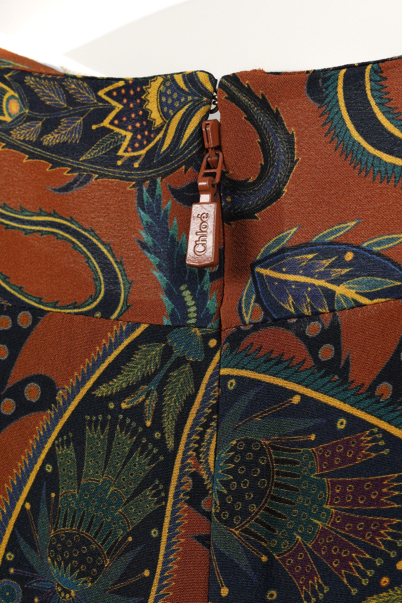 Chloe Chloe Brown & Blue Paisley Silk De Chine Midi Dress Size M / US 6-8 / IT 42-44 - 8 Thumbnail
