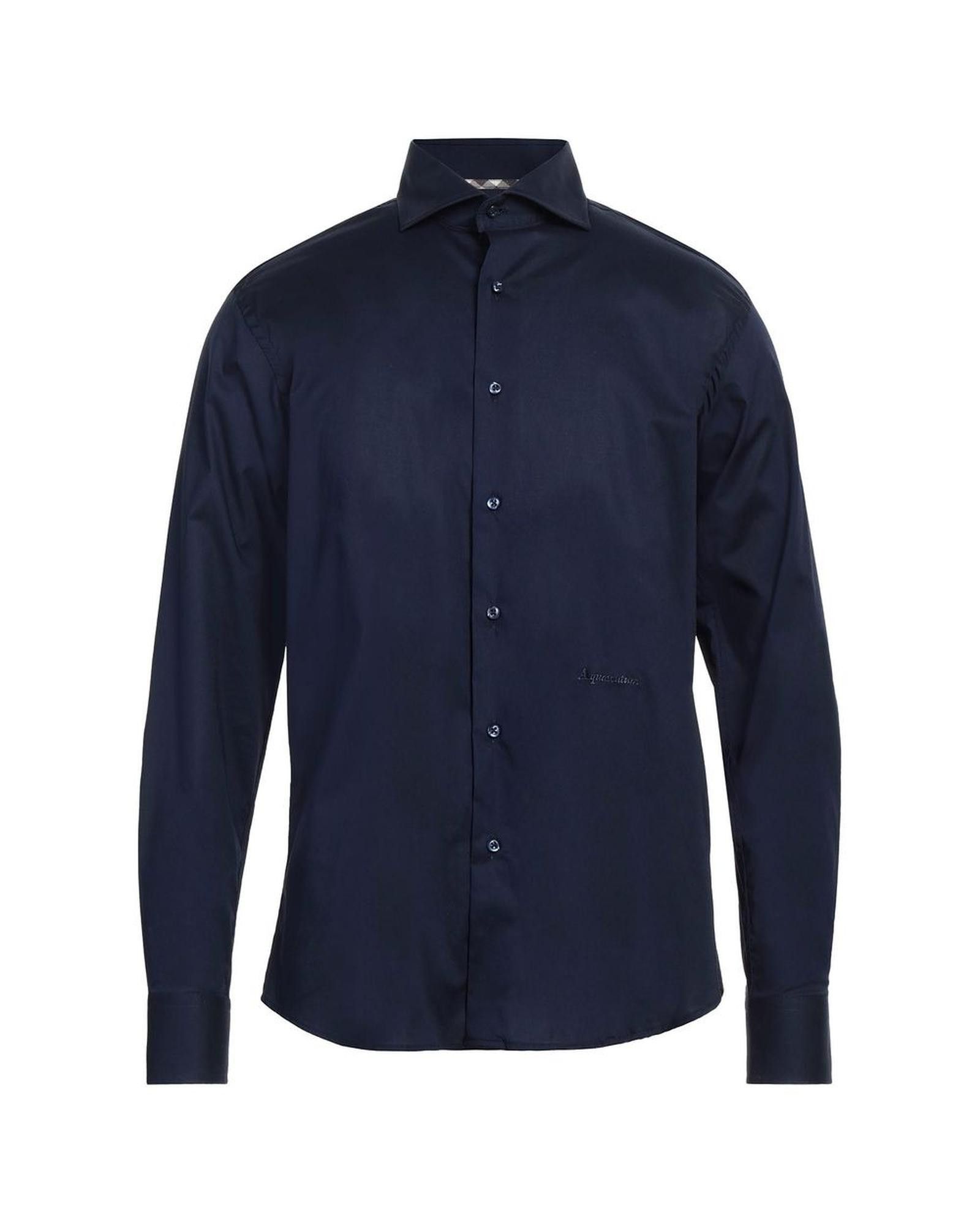 image of Aquascutum Embroidered Cotton Shirt in Blue, Men's (Size XL)