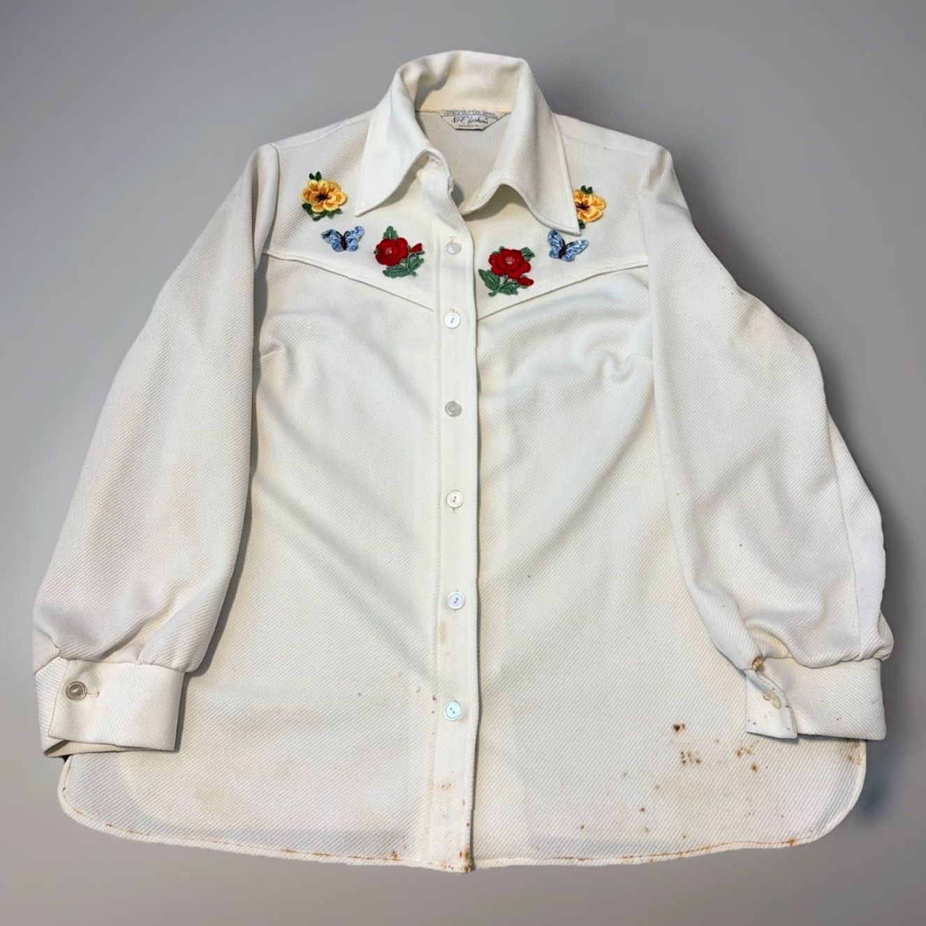 Vintage VINTAGE NPC Fashions Button Up Floral Embroidered White Blouse Shirt Women 70s Secretary Geek L White Floral Embroidered 1970s NPC Fashions Women L Size L / US 10 / IT 46 - 2 Thumbnail