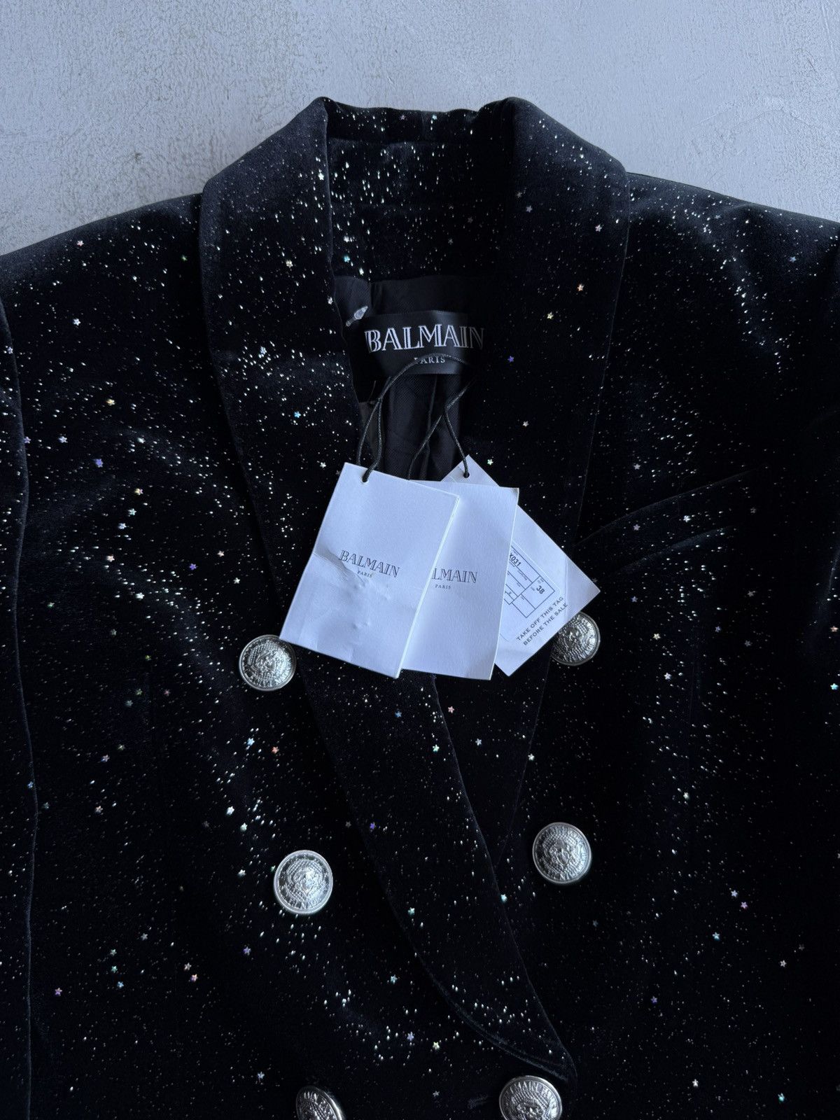 Balmain Balmain - Black Stardust Double Breasted Velvet Coat Size XS / US 0-2 / IT 36-38 - 4 Thumbnail