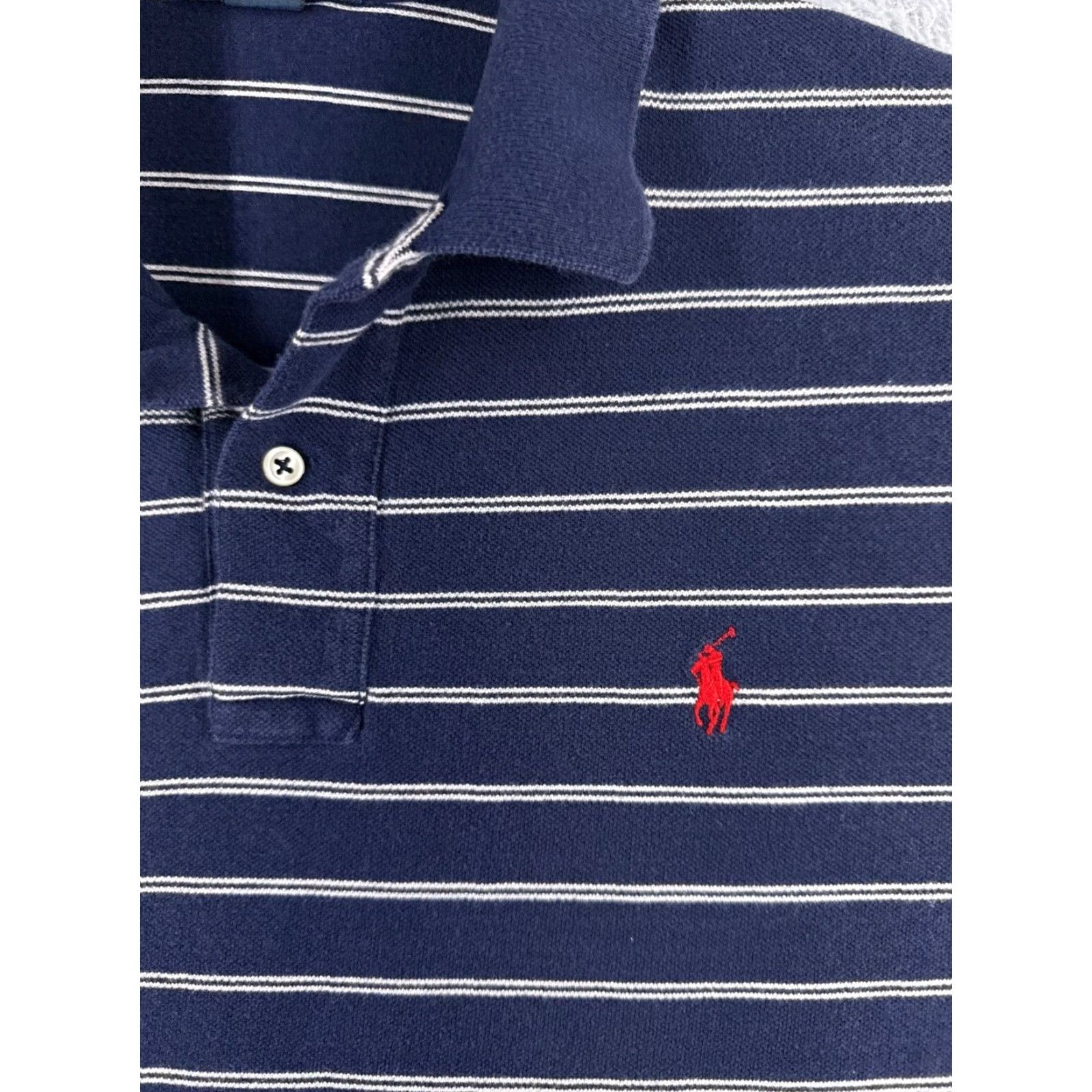 Ralph Lauren VINTAGE Polo Ralph Lauren Shirt Mens Extra Large Blue Stripe 100% Cotton Knit Polo Shirt XL Blue Ralph Lauren Mens 70s Vintage Size US XL / EU 56 / 4 - 6 Thumbnail