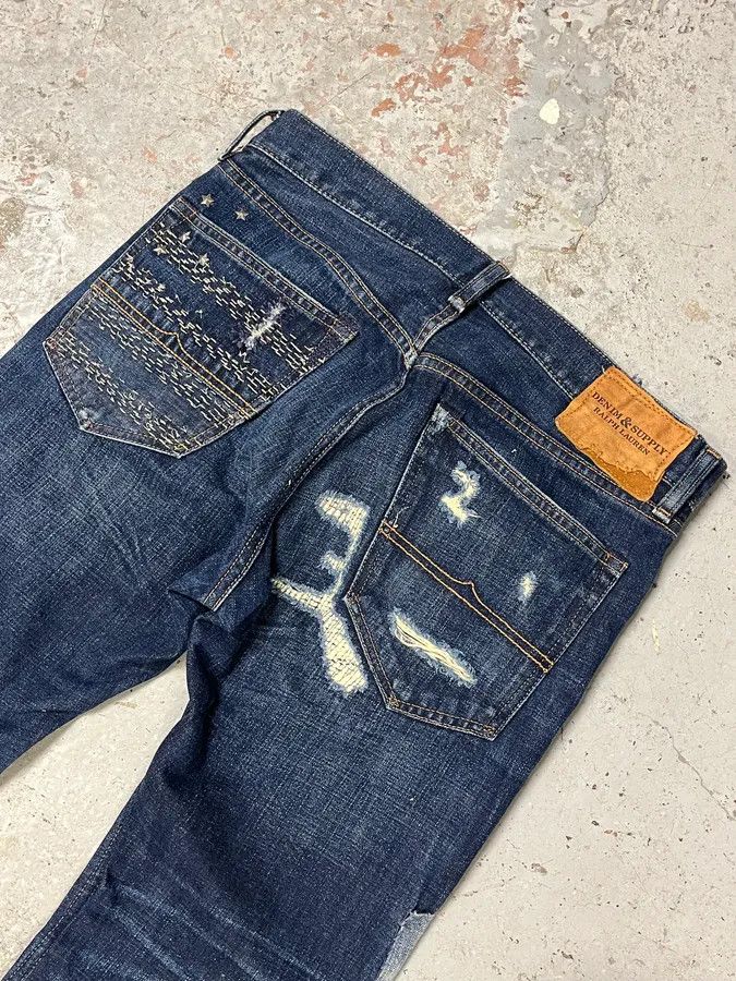 Polo Ralph Lauren 2000s Ralph Lauren Blue Patchwork Effect Slim Denim Jeans Size US 33 - 7 Thumbnail
