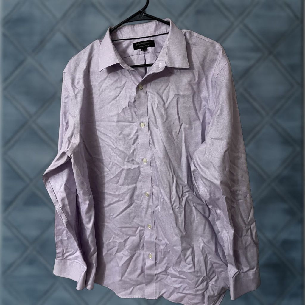 Banana Republic VINTAGE Banana Republic Non Iron Classic Fit Shirt Large Purple Men Solid Shirt Size US L / EU 52-54 / 3 - 1 Thumbnail