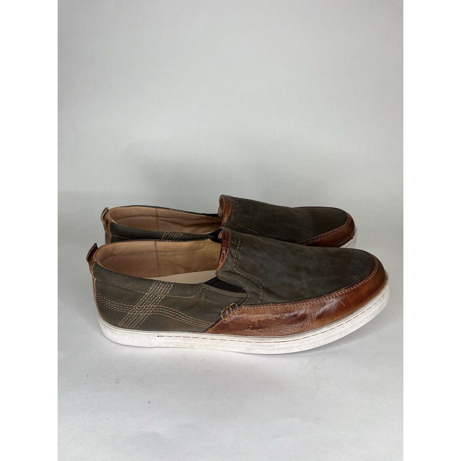 Bed Stu Bed Stu Green Canvas Brown Leather Casual Loafers Shoes Men Size US 13 / EU 46 - 1 Thumbnail
