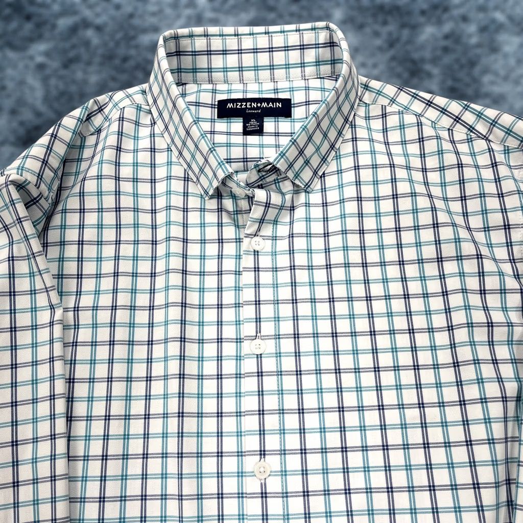 Mizzen+Main Mizzen+Main Shirt Mens 2XL Trim Fit White Blue Check Button-Up Casual Preppy Spring Summer Fall Whitespace Womens Mens Girls Century Size US XXL / EU 58 / 5 - 1 Thumbnail