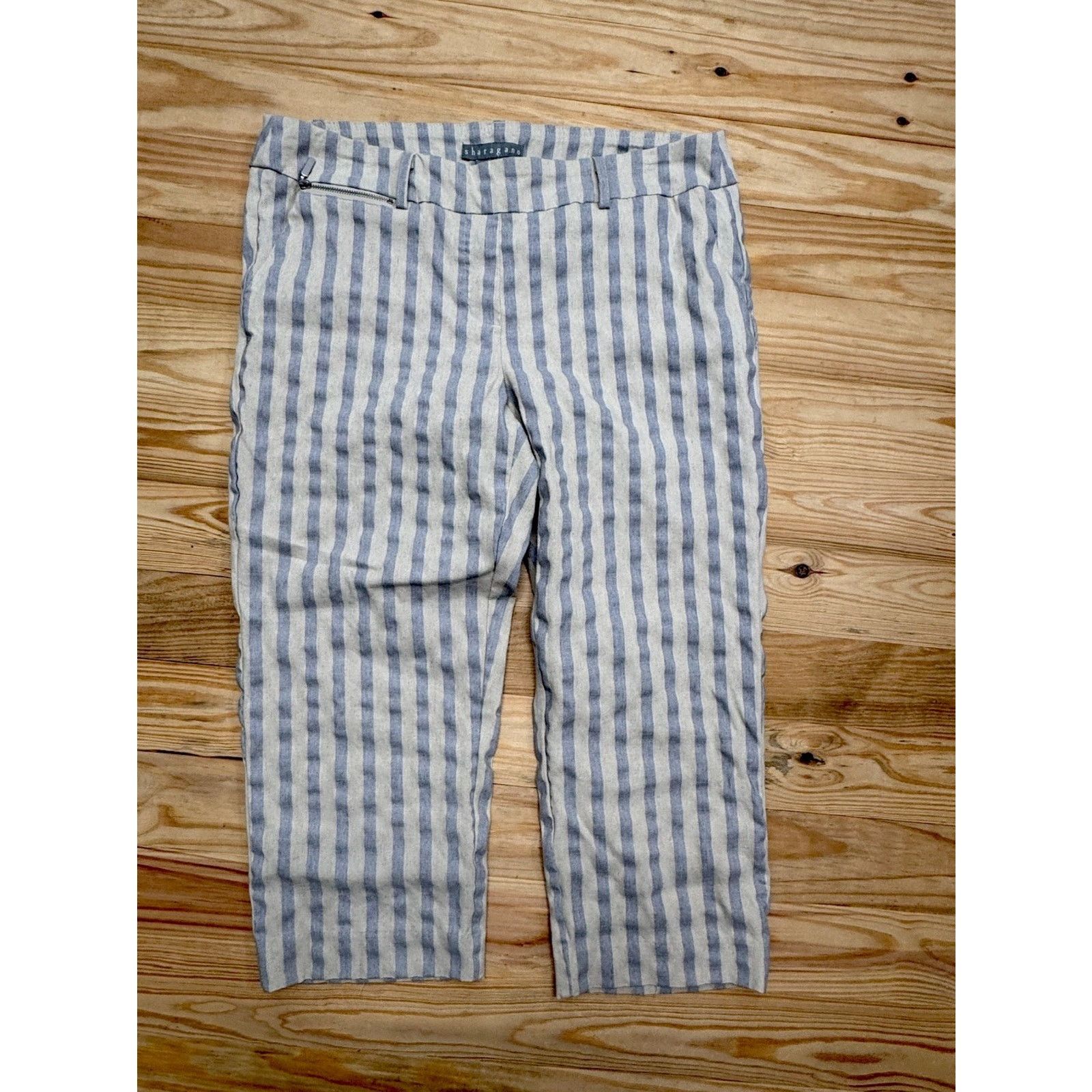 Other Sharagano Pull On Linen Blend Pants Blue Gray Stripe Size 10 Size 32" / US 10 / IT 46 - 1 Thumbnail