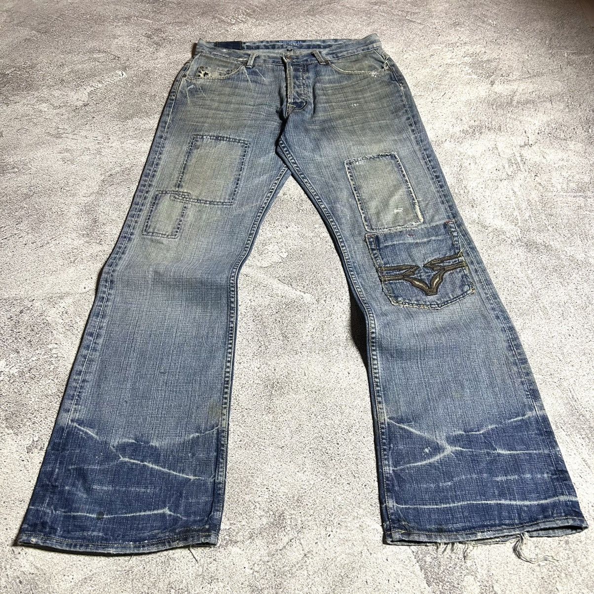 Japanese Brand Vintage SACRED BLUE Flared Denim Patchwork USA Size US 32 / EU 48 - 3 Thumbnail