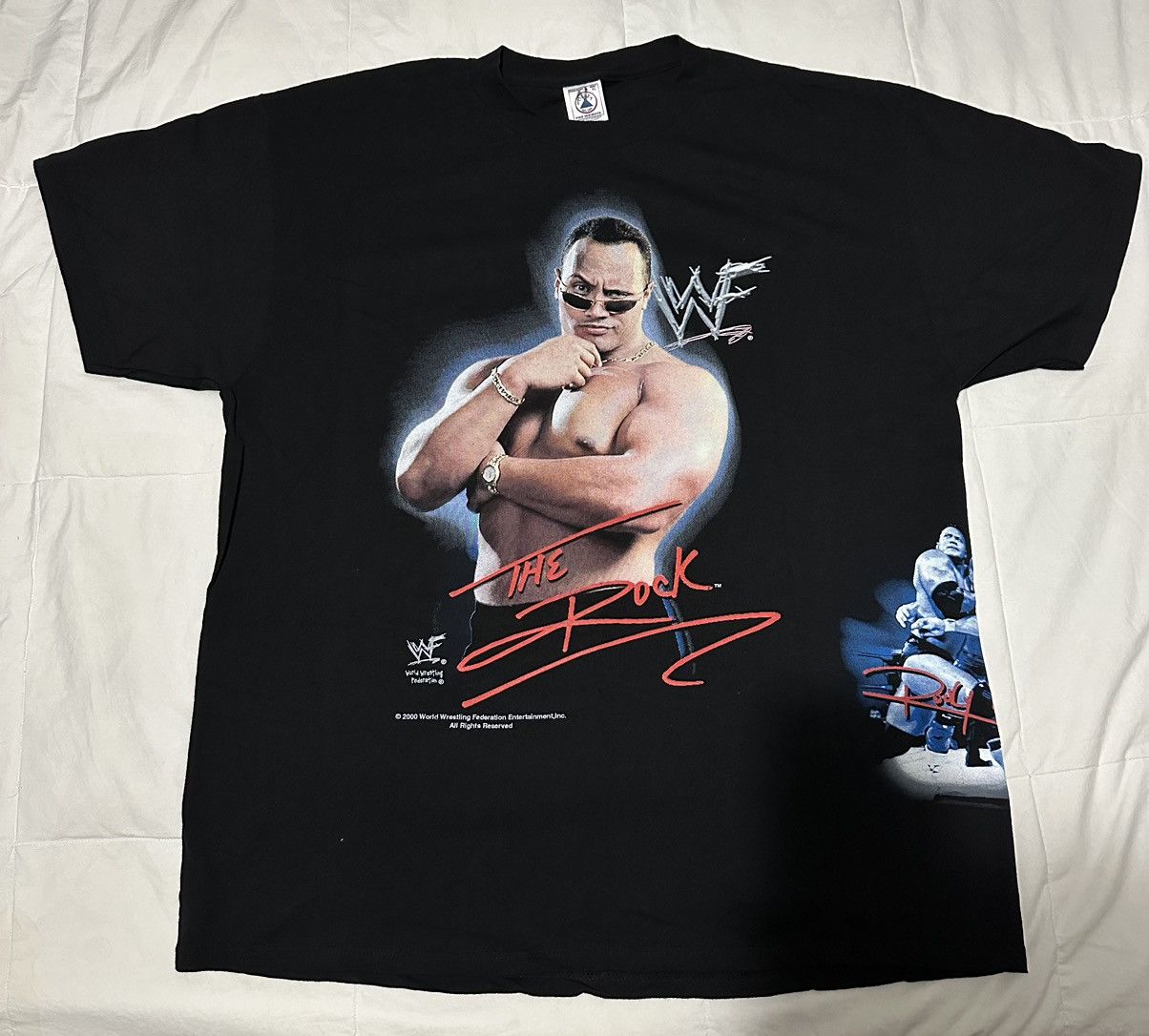 image of Wcwnwo x Wwe Vintage Wwf The Rock Wrap Around in Black, Men's (Size XL)