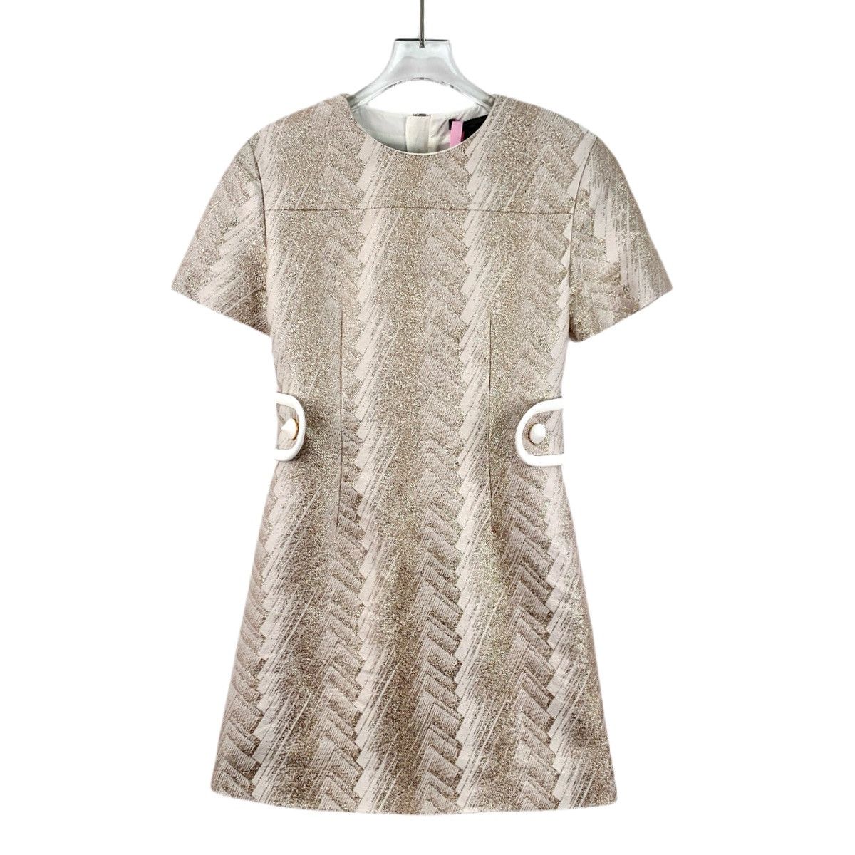Louis Vuitton Louis Vuitton 22 Beige Gold Thread Short Sleeve Dress K26WX Size XXS / US 00 / IT 34 - 1 Thumbnail