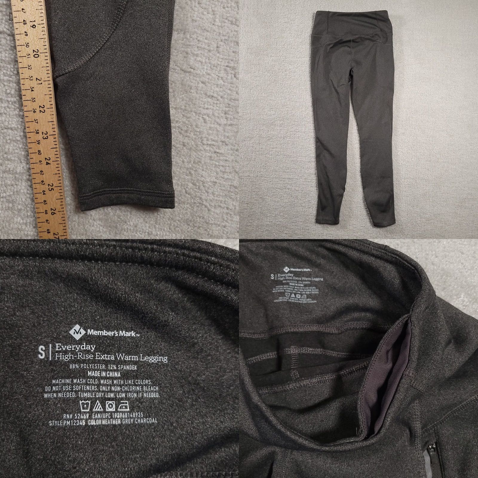 Vintage Member'S Mark Legging Womens S Gray Everyday Warm High Rise Leggings Women Active Size 28" / US 6 / IT 42 - 8 Thumbnail