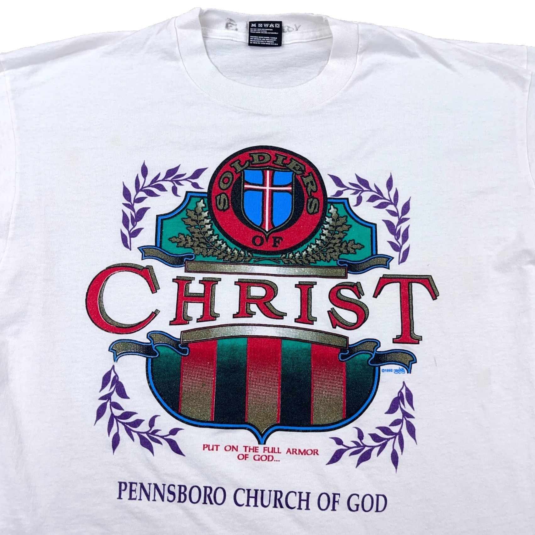 Fruit Of The Loom VINTAGE Jesus Shirt Men XL White Tee Religion Christ God Single Stitch 90s Adult Size US XL / EU 56 / 4 - 2 Thumbnail