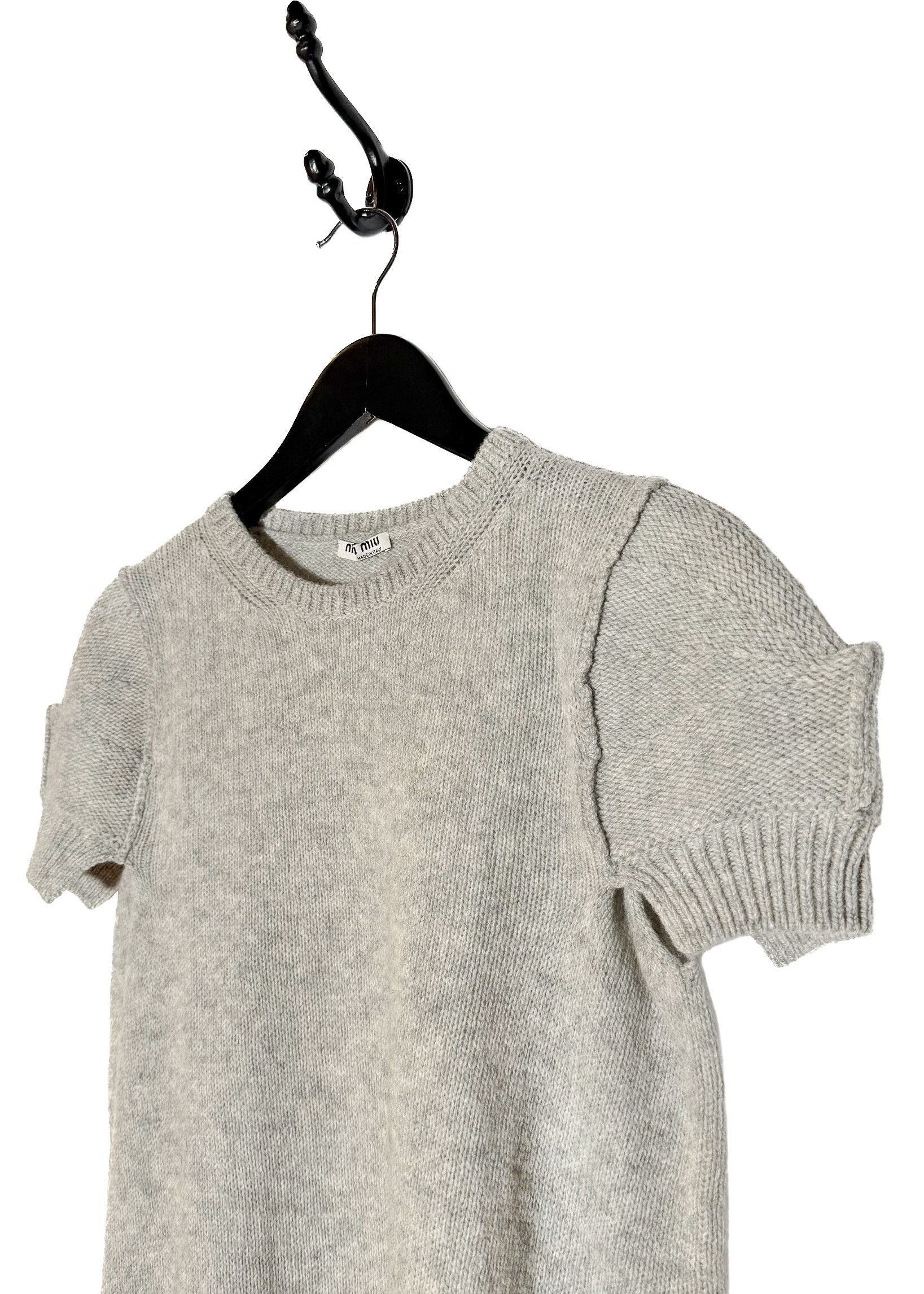 Miu Miu Miu Miu Light Grey Camel Hair Short Sleeves Shift Mini Dress Size XS / US 0-2 / IT 36-38 - 3 Thumbnail