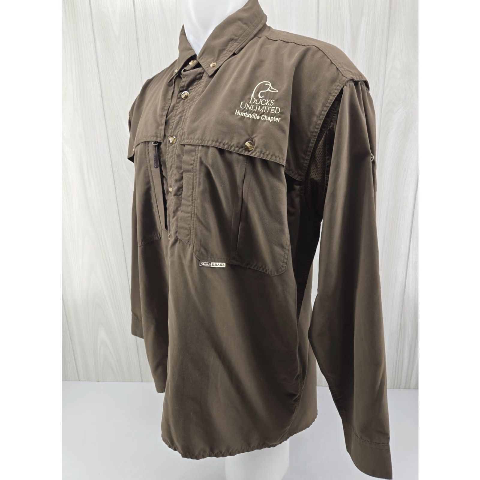 Vintage Drake Waterfowl Button-Up Shirt Long Sleeve Brown Ducks Unlimited Huntsville AL Chapter Hunting Vented Embroidered Pockets Collared L Size Mens Size US L / EU 52-54 / 3 - 4 Thumbnail