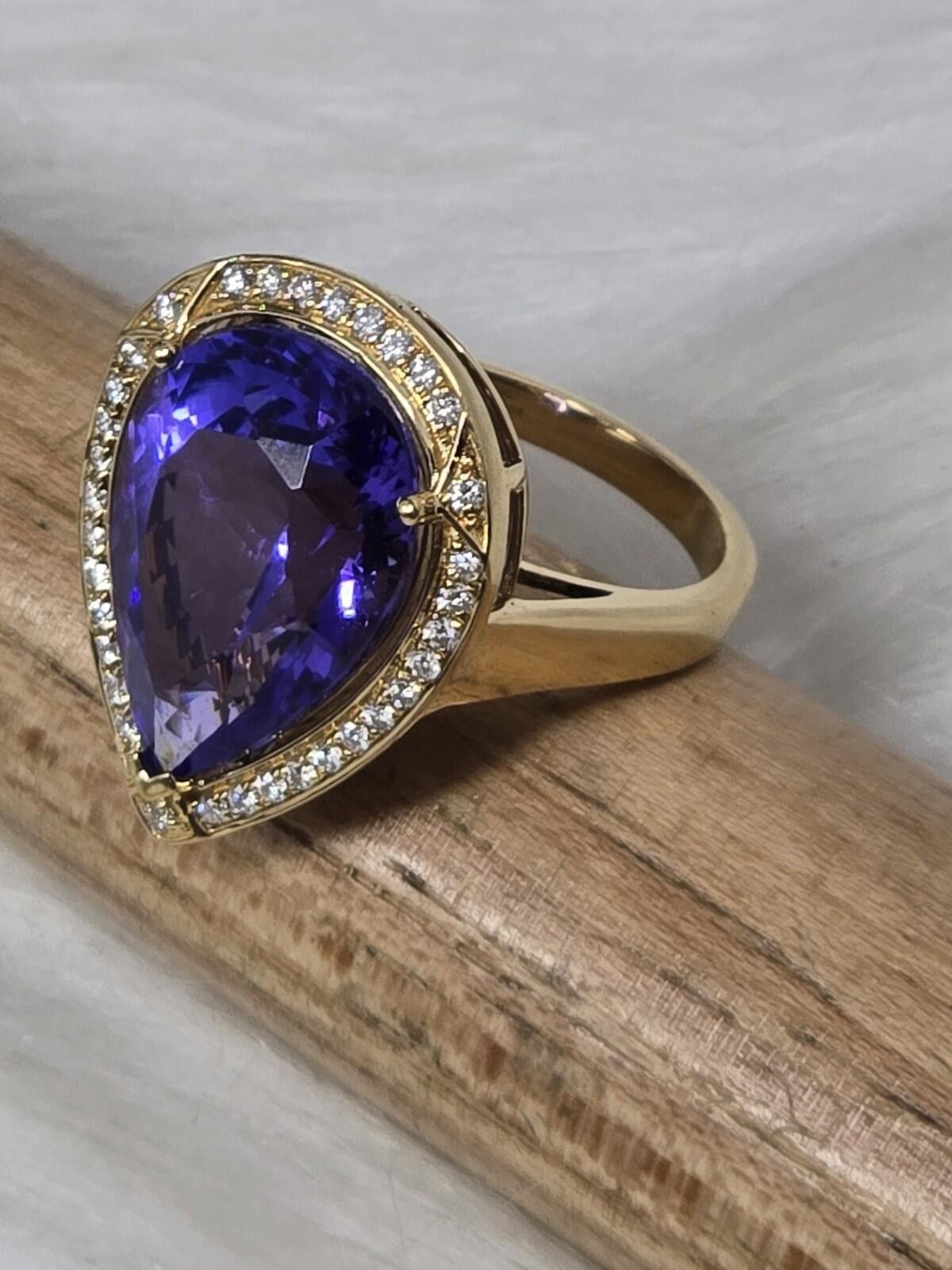 Other 18k Gold 11.36ct Vivid Pear Tanzanite Diamond Halo Ring Size ONE SIZE - 3 Thumbnail