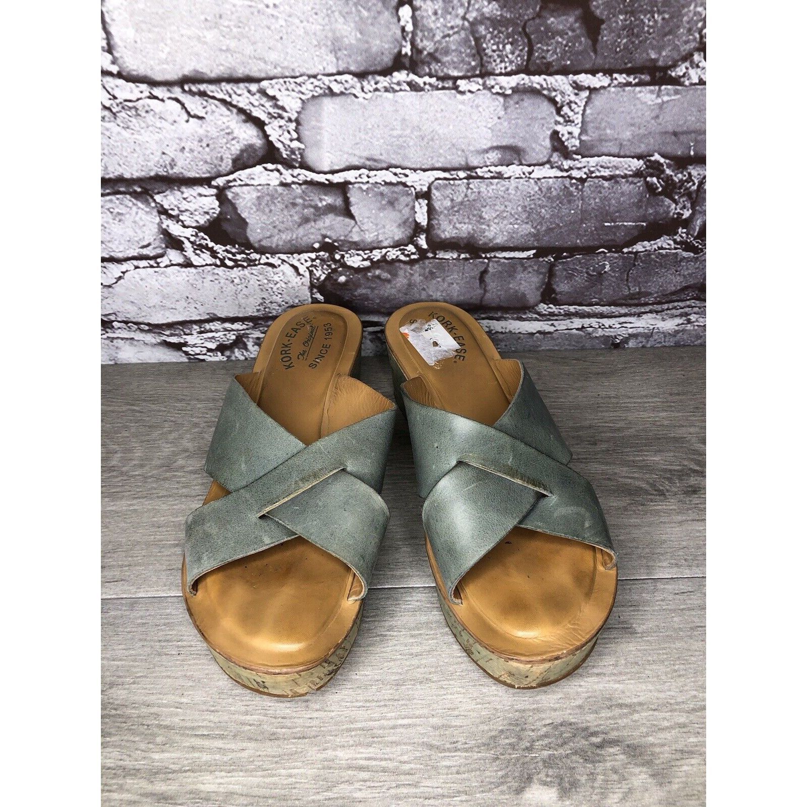 Other Kork-Ease Blue Leather Platform Cross Strap Cork Wedge Sanda Size US 8 / IT 38 - 22 Thumbnail