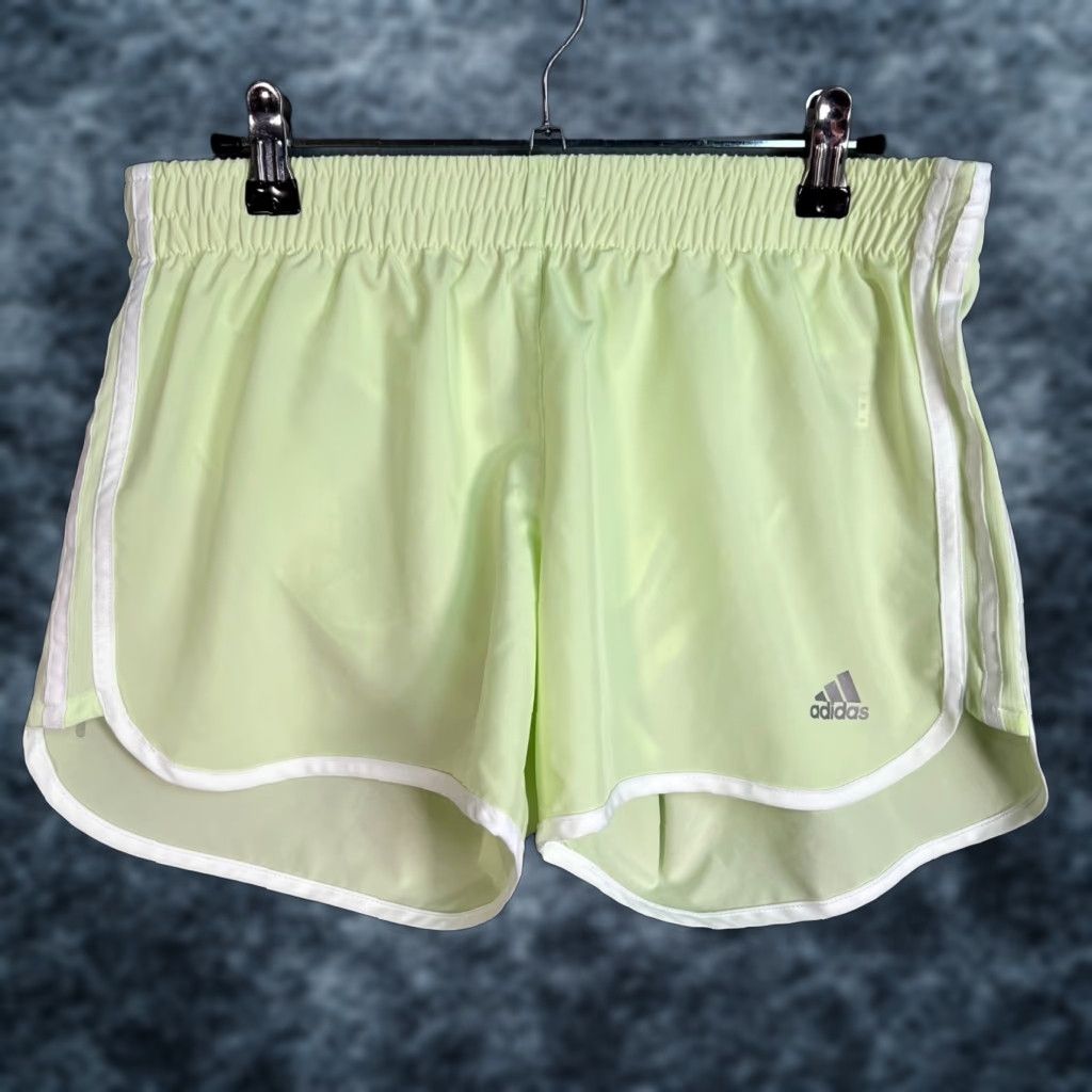 Adidas Adidas Womens Medium Lime Green Running Shorts W/ White Trim - Athletic, Activewear, 30 in Waist, Drawstring, Polyester, Regular, Inseam 4 in, Sports Size 32" / US 10 / IT 46 - 1 Thumbnail