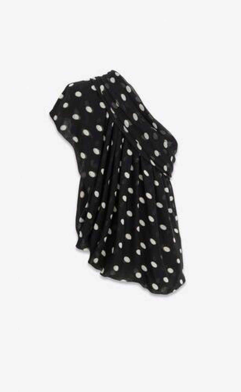 Saint Laurent Paris o1s1wg111124 Draped Oone-Shoulder Top Dotted Silk Muslin Size US M / EU 48-50 / 2 - 3 Thumbnail