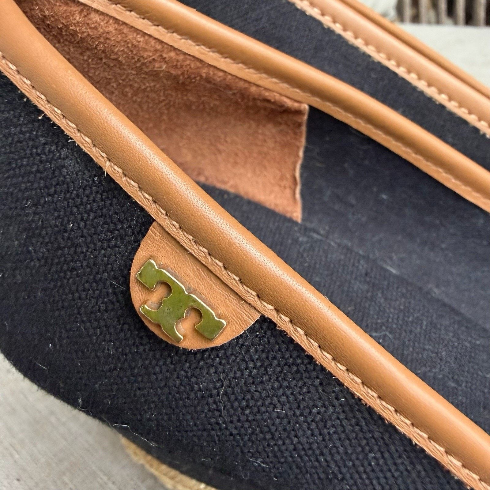 Tory Burch TORY BURCH Majorca Canvas Leather Sandal Pump 9.5 Black Tan Size US 9.5 / IT 39.5 - 9 Thumbnail