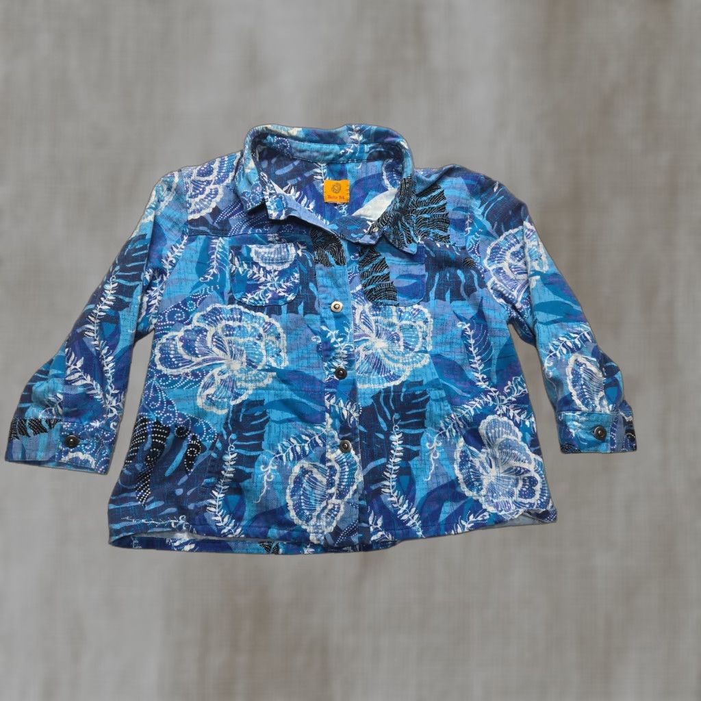 Vintage Ruby Rd Blazer Women's Floral Blue Button Long Sleeve L Adult Regular Modern Hipster Retro Jacket Blazer Size L / US 10 / IT 46 - 1 Thumbnail