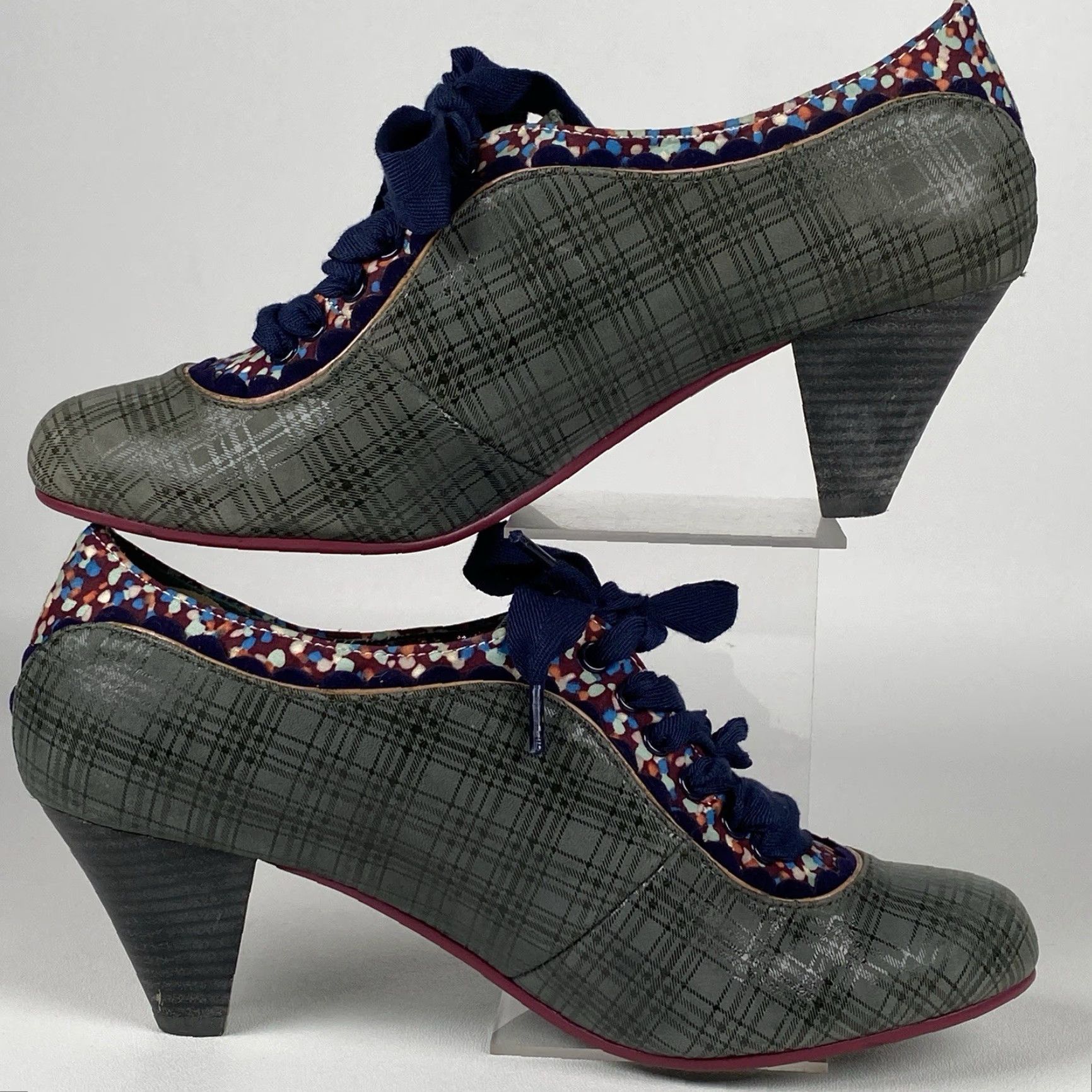 Vintage POETIC LICENCE Backlash Pumps Women’s 6.5 Grey Plaid Ribbon Tie Mid Heel Pump Size US 7 / IT 37 - 4 Thumbnail