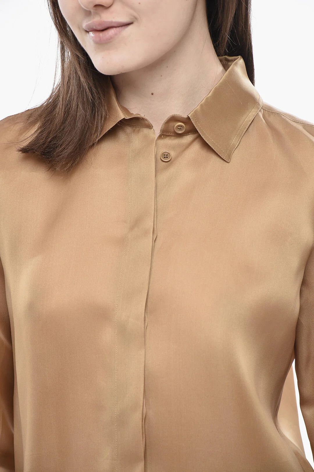 Max Mara og1mm0426 Silk Organza Shirt in Gold Size S / US 4 / IT 40 - 3 Thumbnail