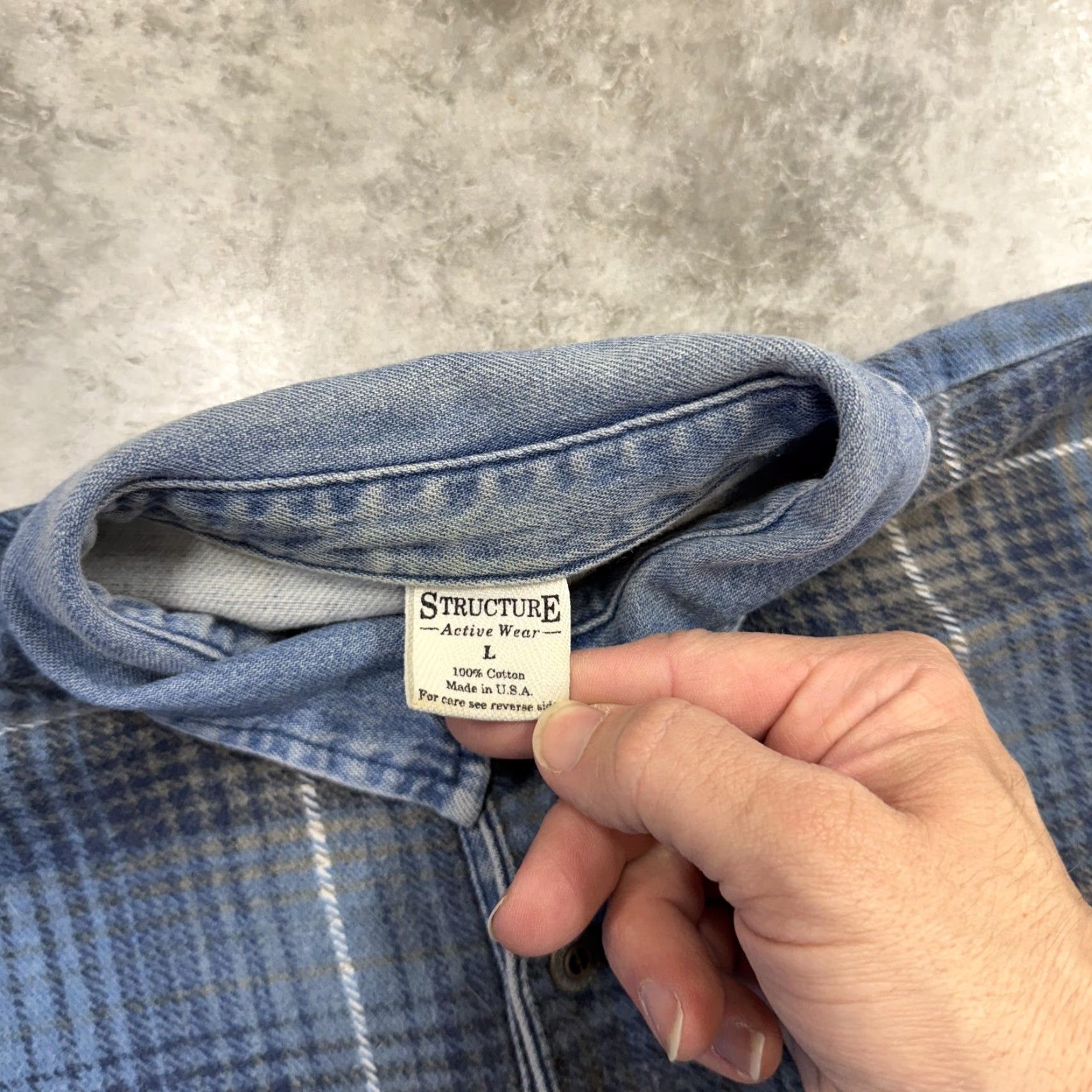 Denime VINTAGE Structure Sweatshirt Mens Large plaid pullover collared 100% Cotton USA Made Blue/Multi Size US L / EU 52-54 / 3 - 3 Thumbnail