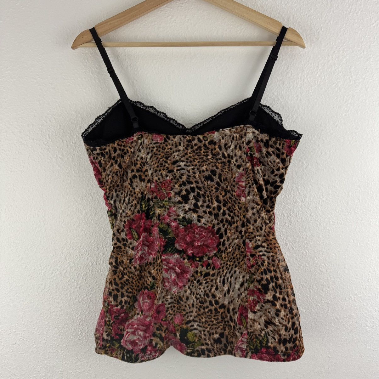 Other Vintage Y2K Tan Pink Leopard Rose Corset Mesh Cami Tank Top Size L / US 10 / IT 46 - 6 Thumbnail